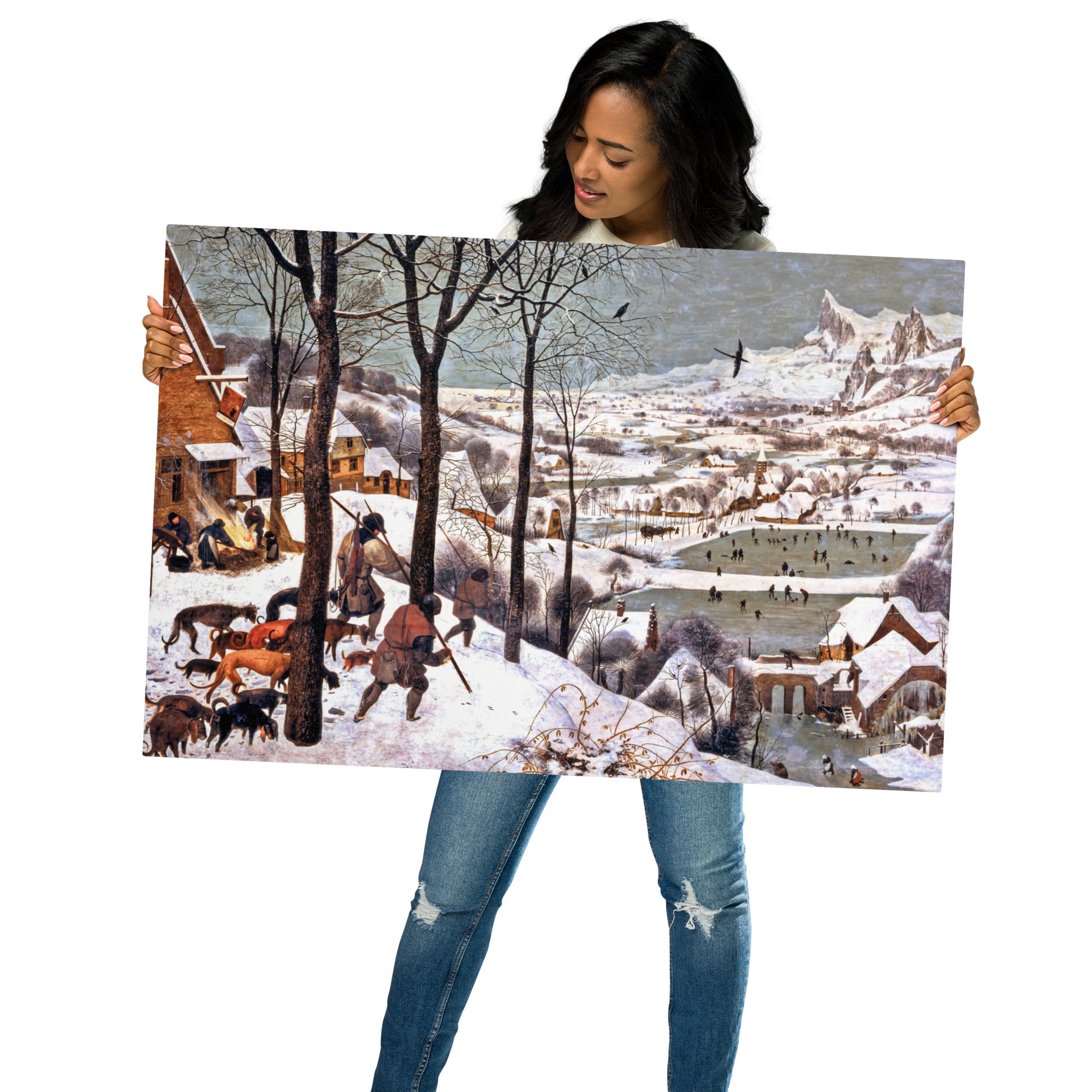 Metal prints-Pieter Bruegel The Elder-Flemish 1525 - 1569-Hunters in the Snow