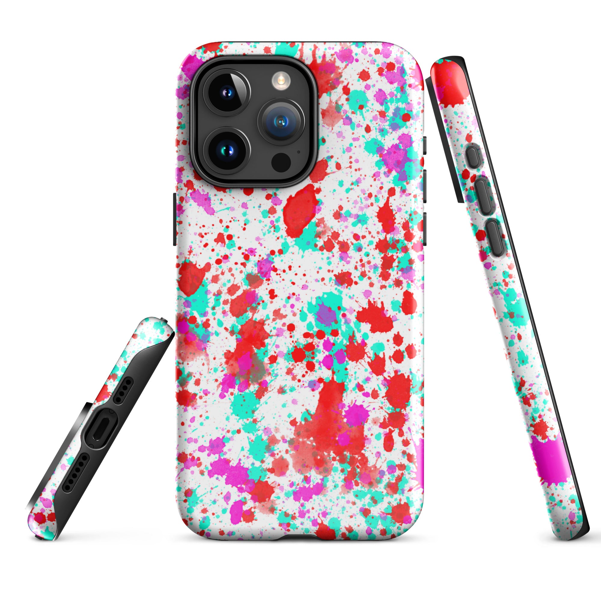 Tough Case for iPhone®- Paint Splatter Red with Cyan