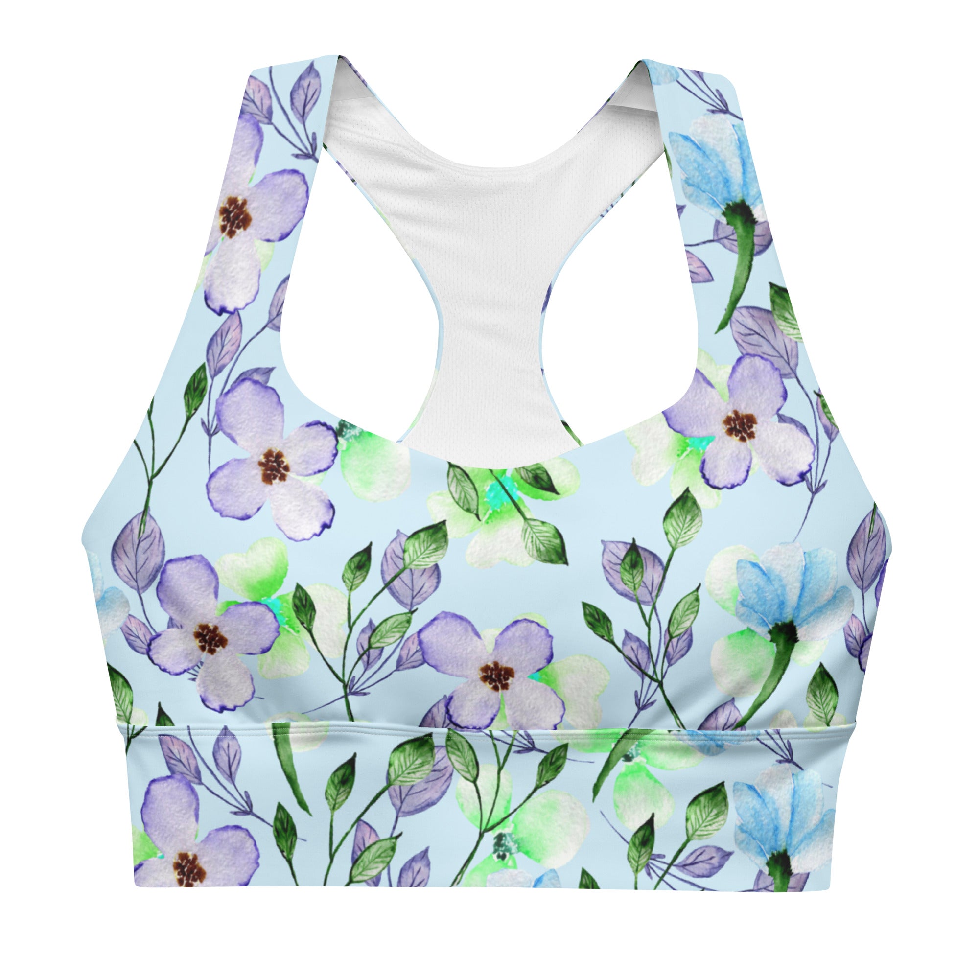 Longline sports bra- Summer Flowers Blue