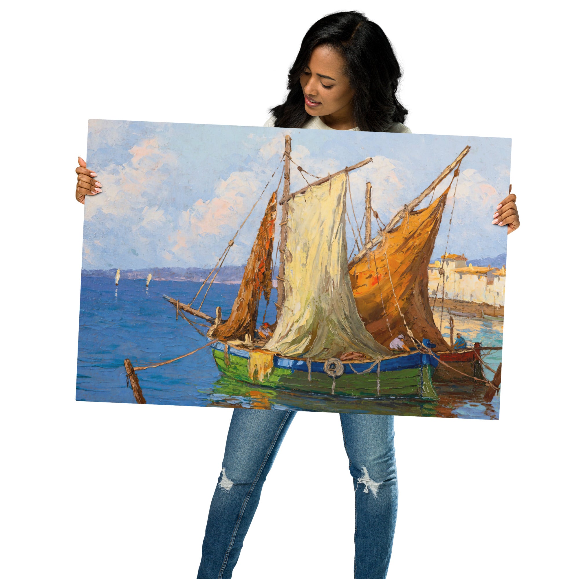 Metal prints-Georgy Alexandrovich Lapchine-Russian 1885-1950-Le Retour Des Pêcheurs