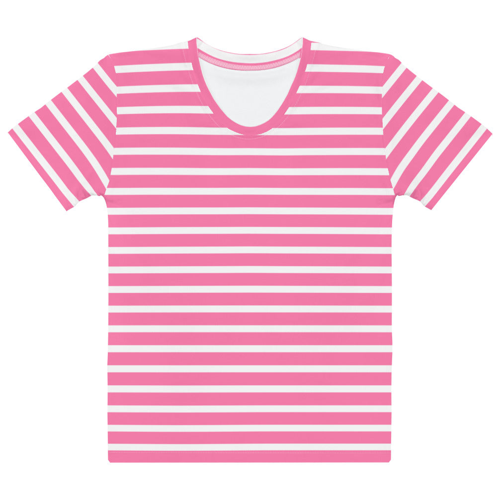 Women's T-shirt- White and Pink Striped