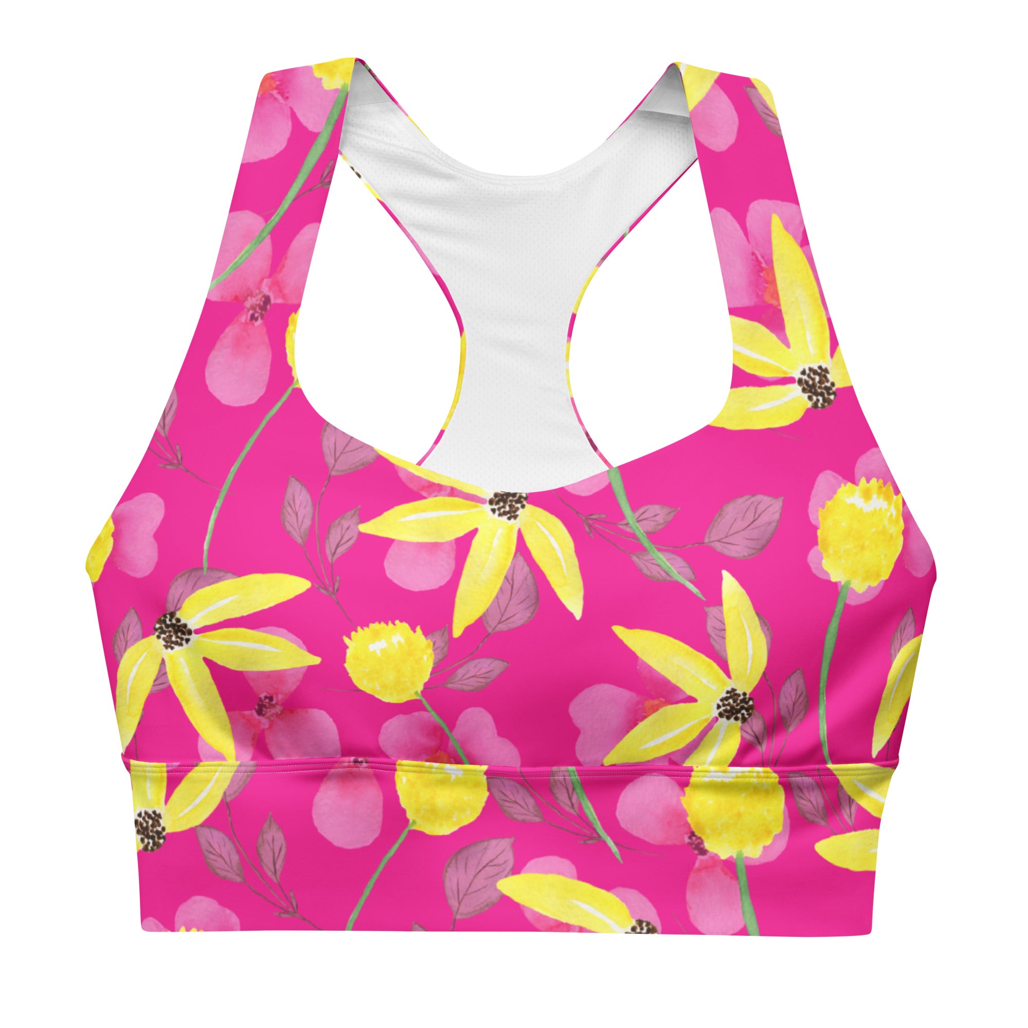 Longline sports bra- Summer Flowers Red
