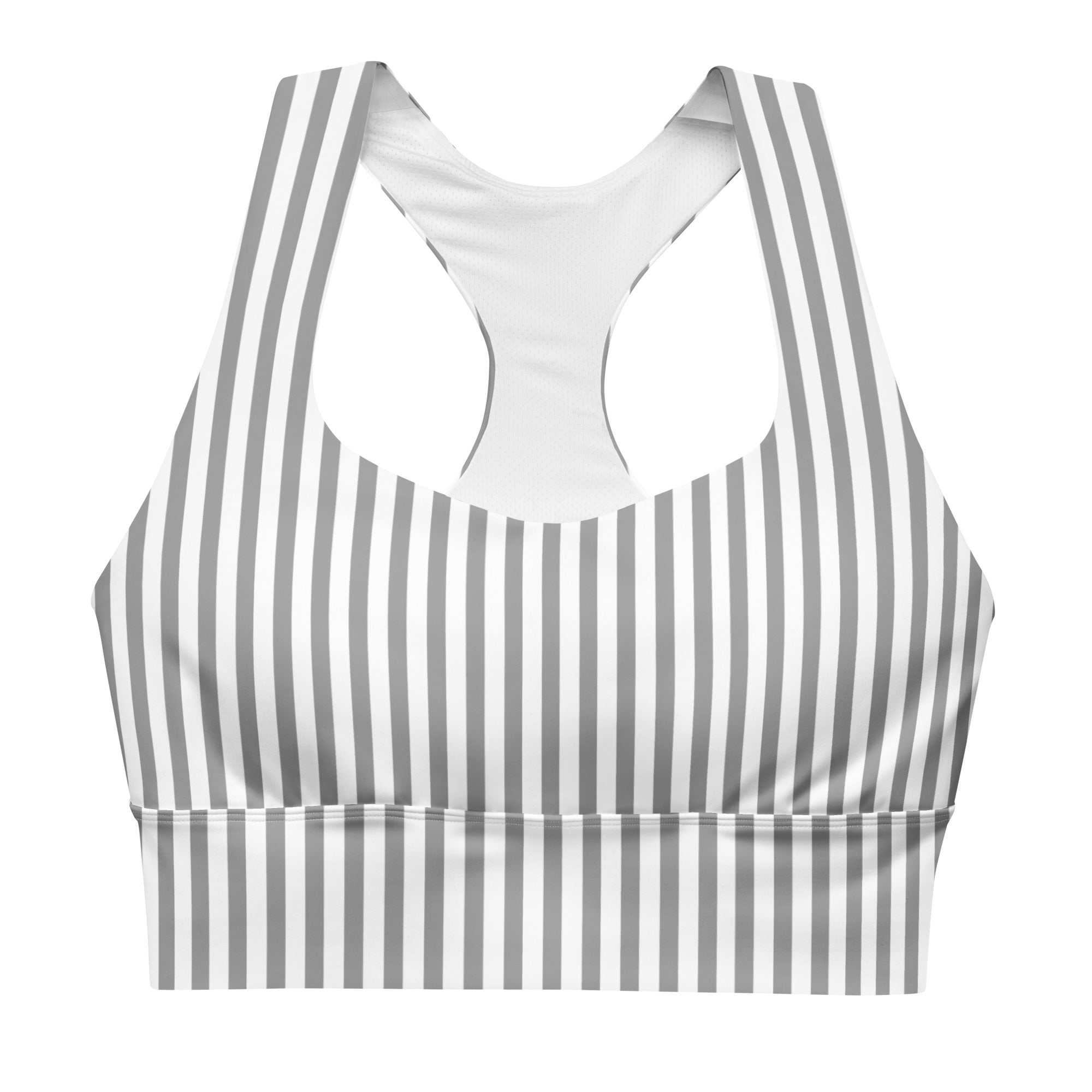 Longline sports bra- White and Grey Stripes