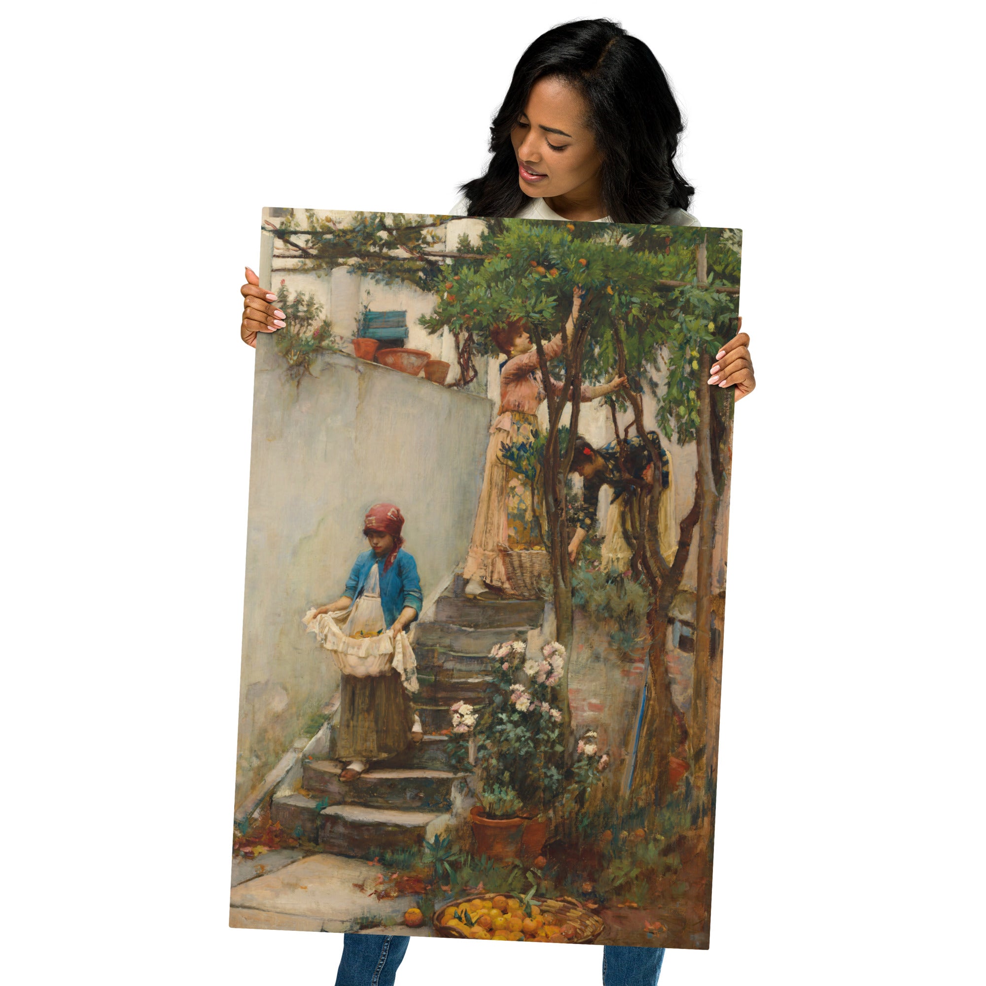 Metal prints-John William Waterhouse-English 1849-1917-An Orange Garden