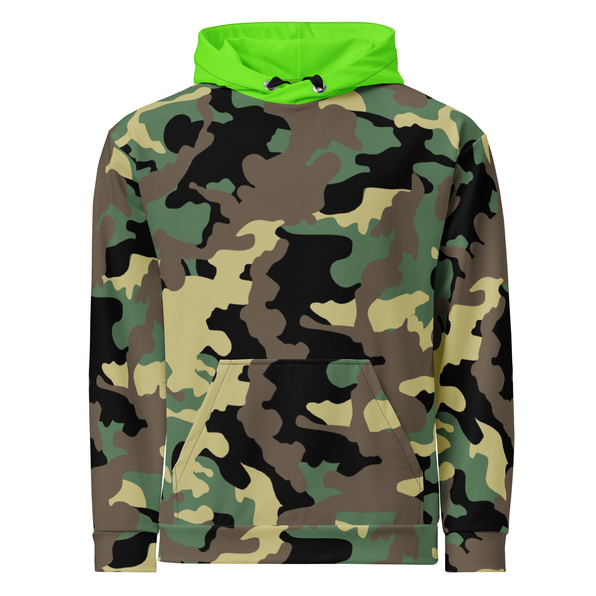 Unisex Hoodie-Jungle Camo with Highvisibility Green Hood