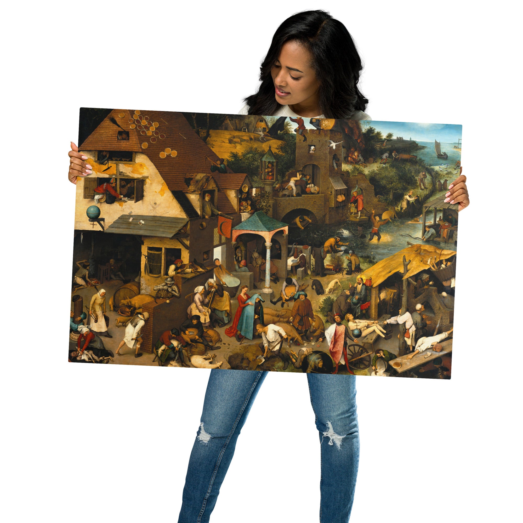 Metal prints-Pieter Bruegel The Elder-Flemish, 1525 - 1569-Netherlandish Proverbs 1559