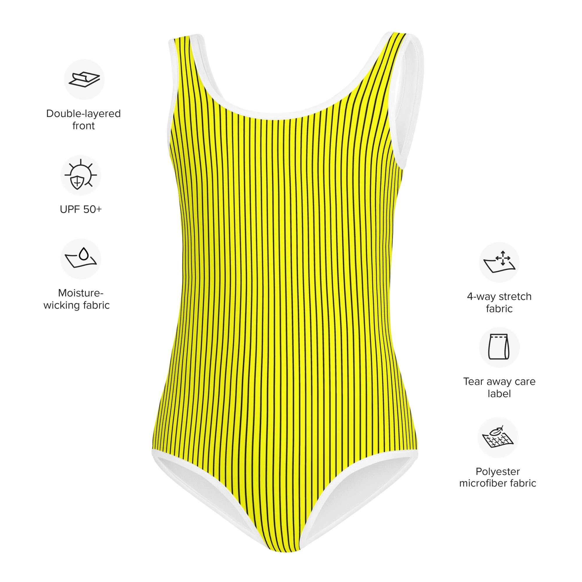 All-Over Print Kids Swimsuit- Yellow with Black Stripes