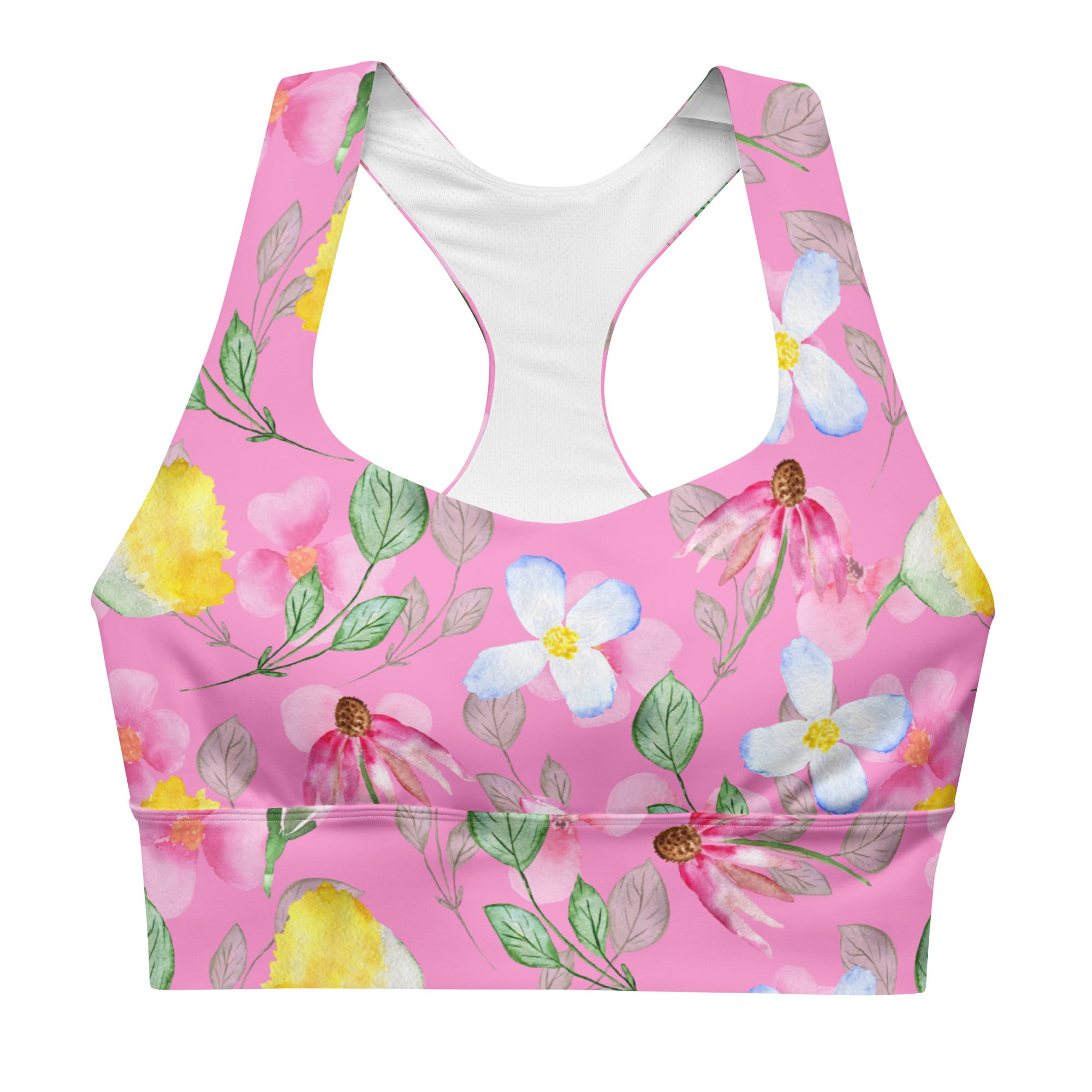 Longline sports bra- Summer Flowers Pink