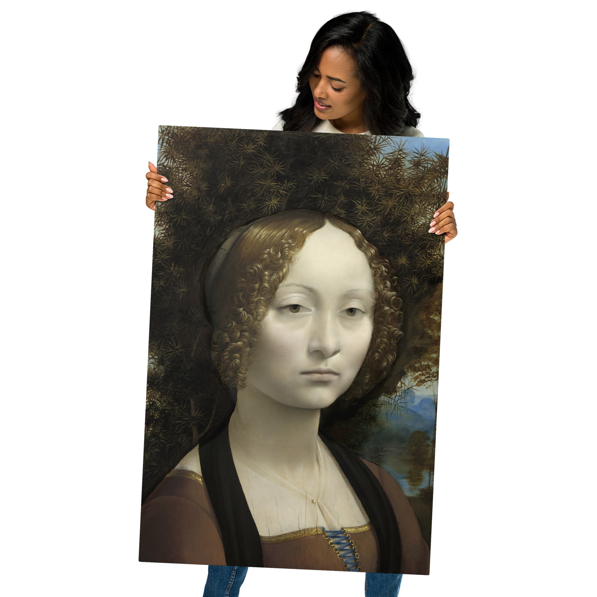Metal prints-Leonardo da Vinci-Italian 1452-1519-Ginevra de Benci 1474-1478