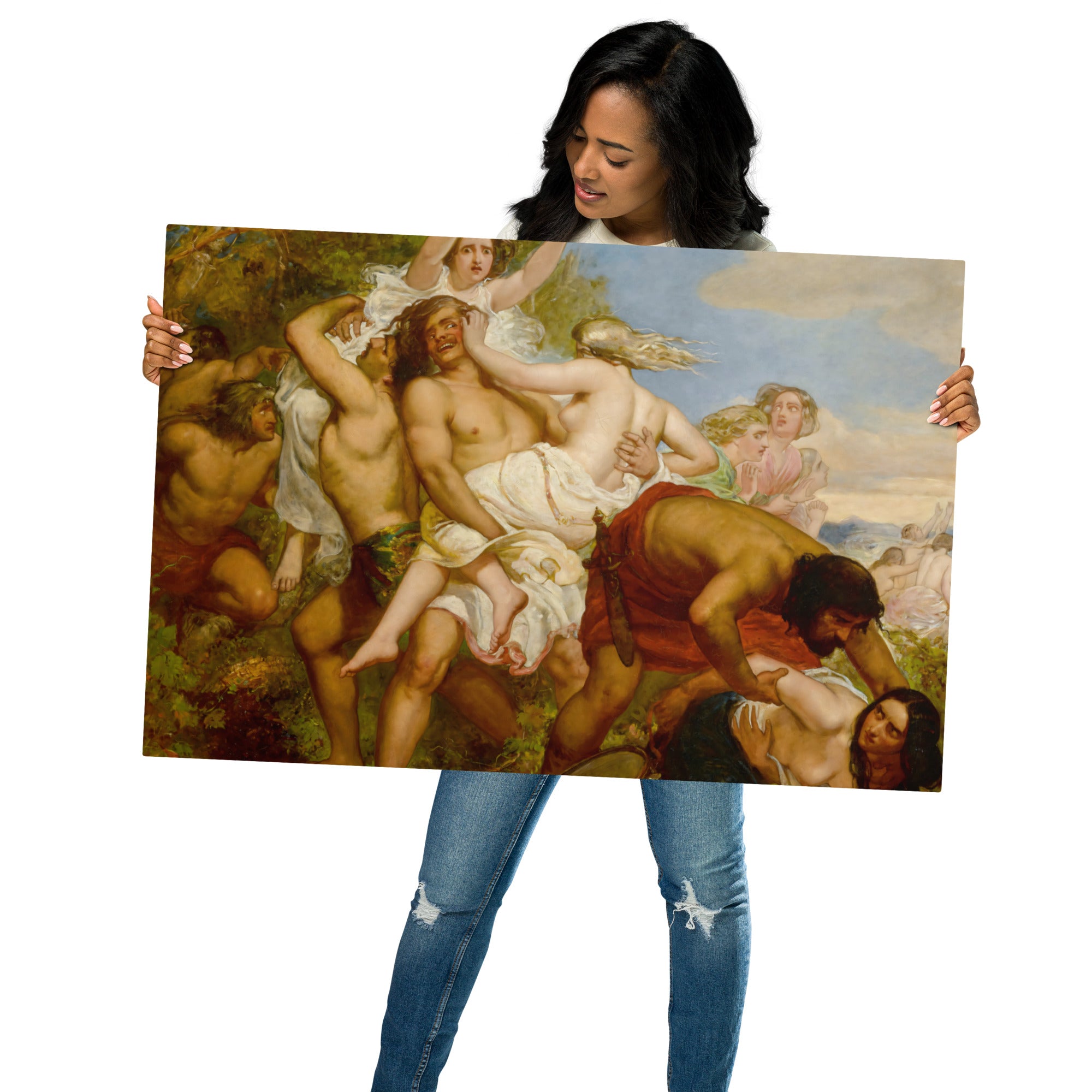 Metal prints-Sir John Everett Millais-English 1829-1896-The tribe of Benjamin seizing the daughters of Shiloh in the vineyards