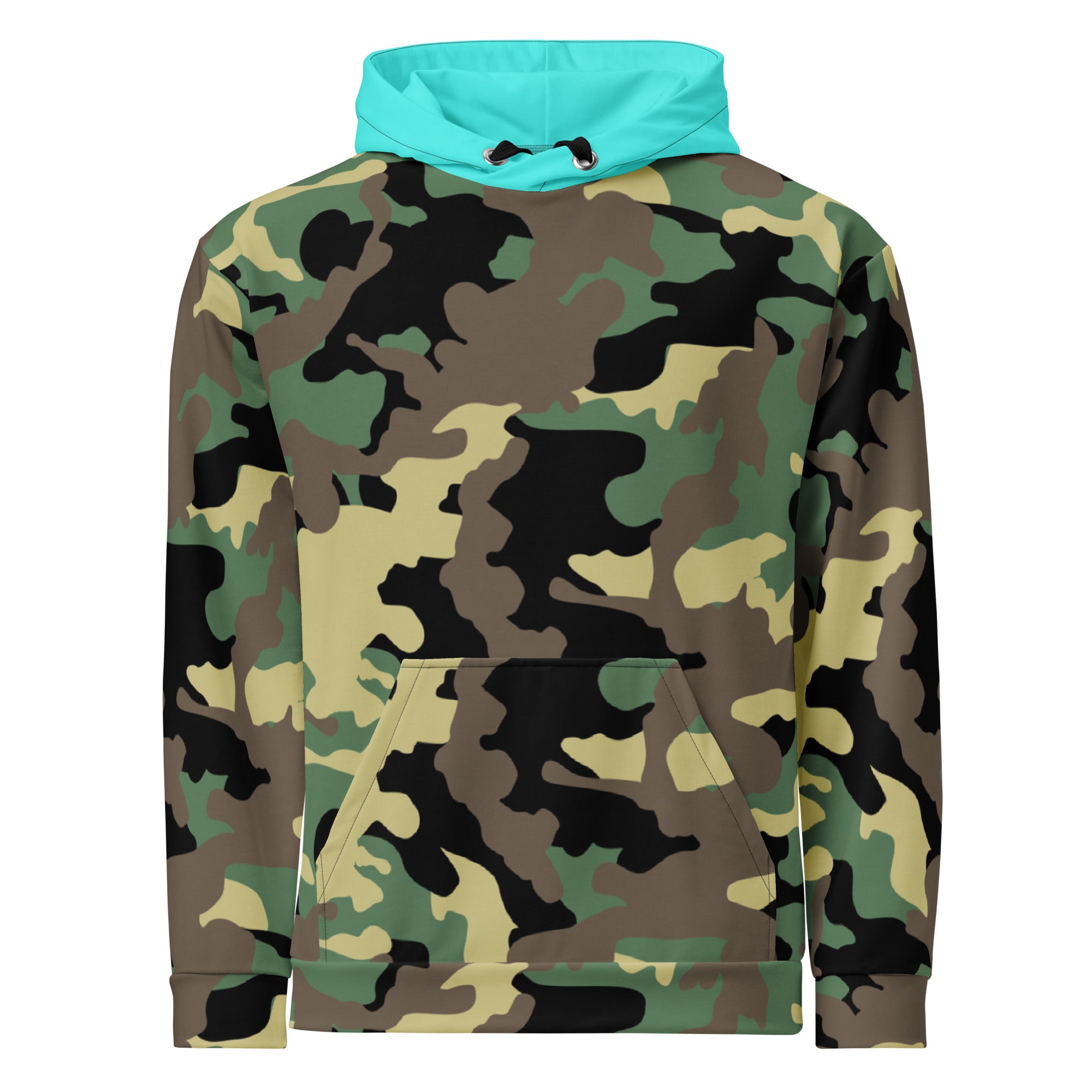 Unisex Hoodie-Jungle Camo with Highvisibility Cyan Hood
