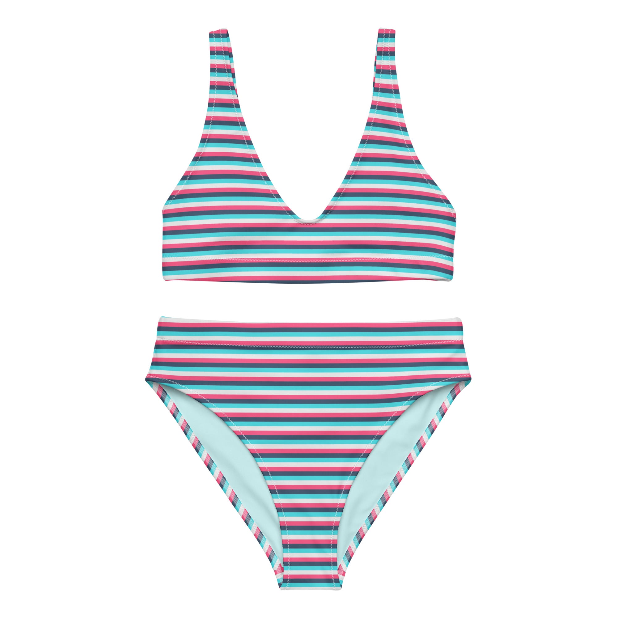 Recycled High-Waisted Colorful Striped Bikini IV