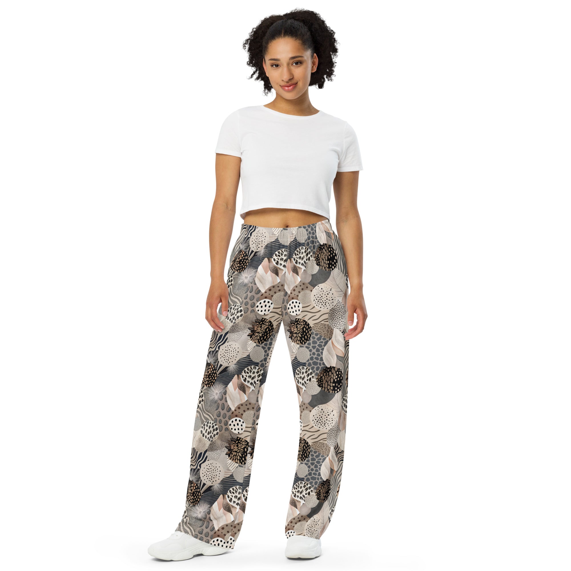 unisex wide-leg pants- Artsy Animal Print Design VII