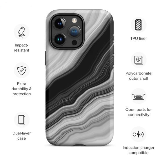 Tough Case for iPhone®- Liquid Marble Black