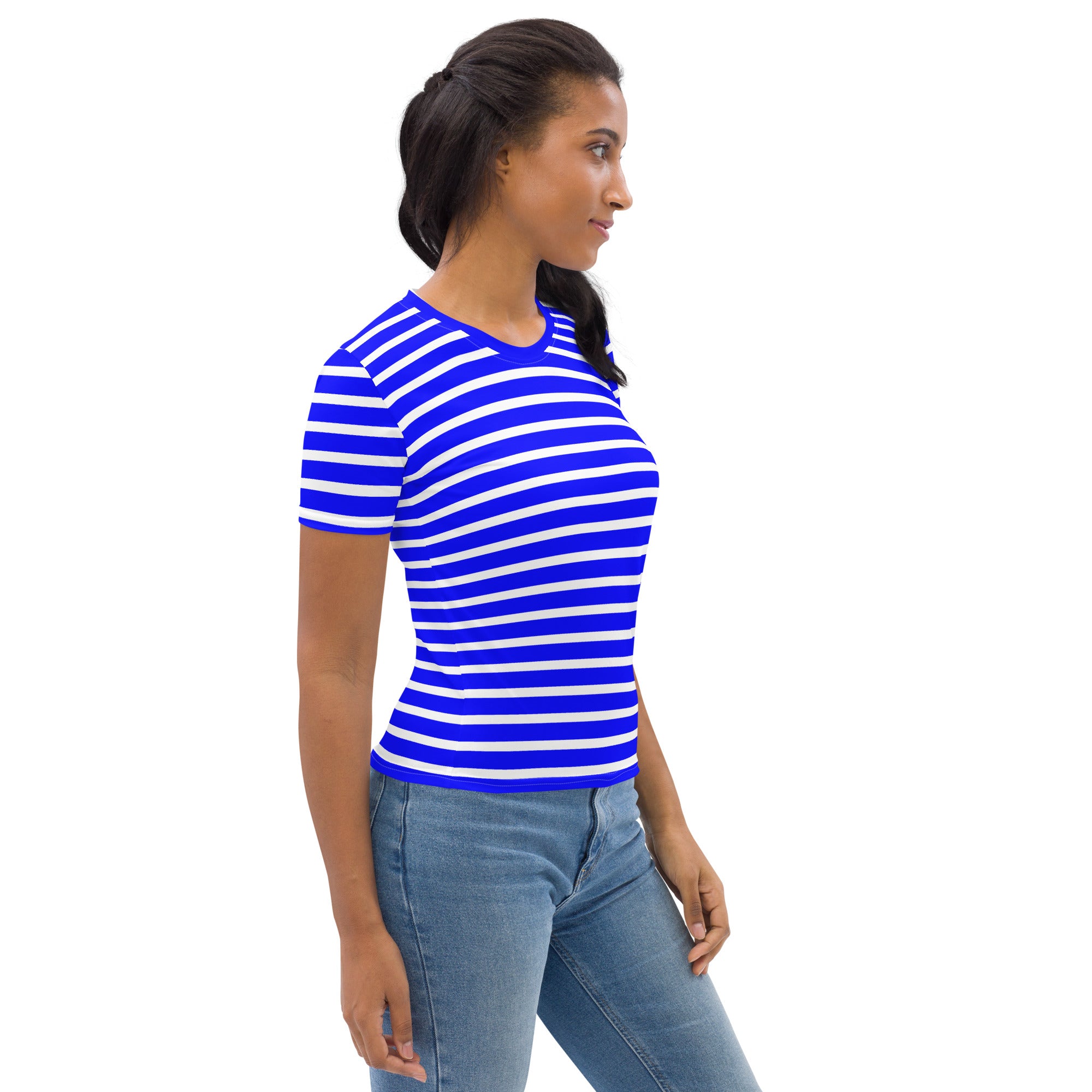 Women's T-shirt- White and Blue Striped