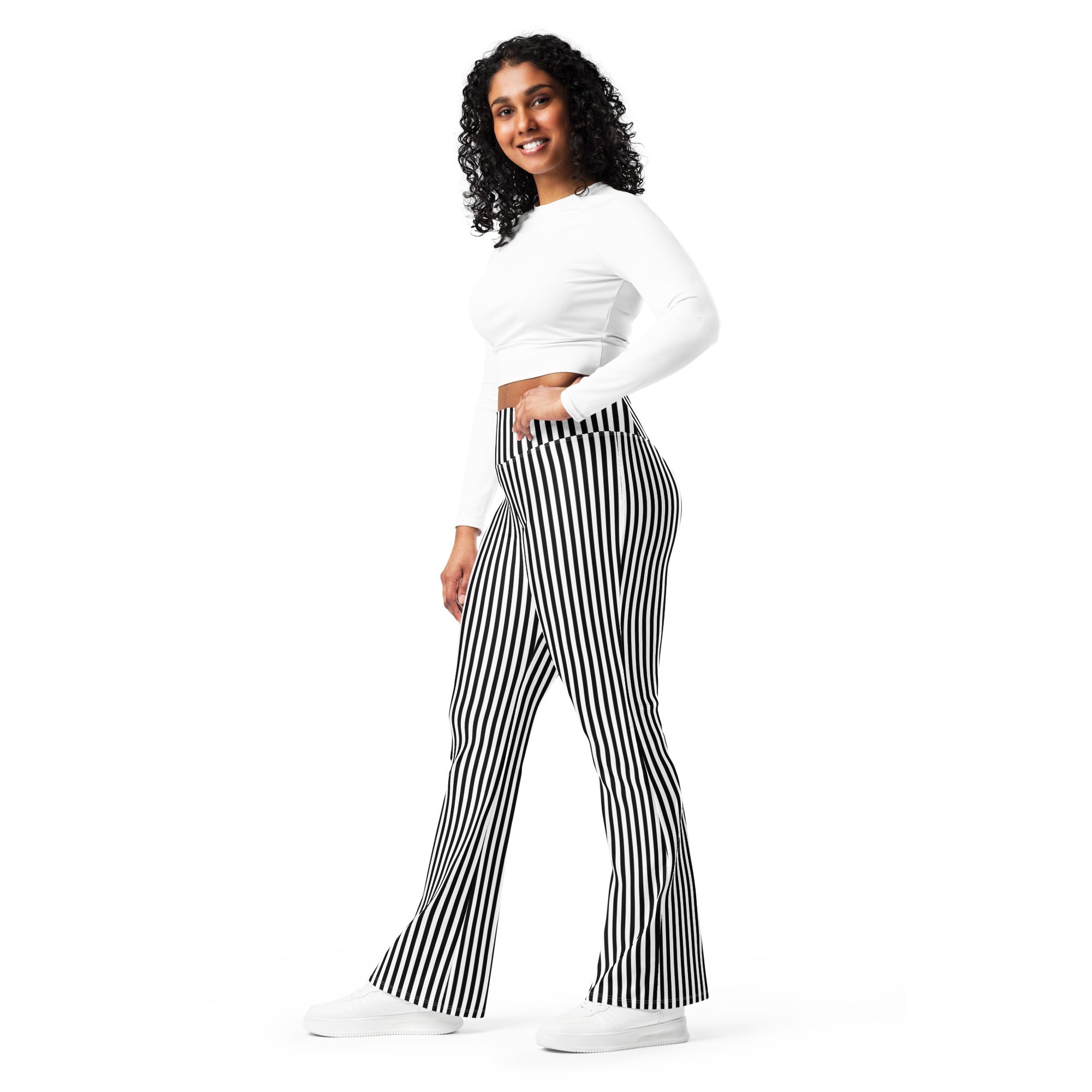Flare leggings- White and Black Stripes