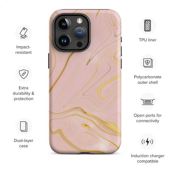 Tough Case for iPhone®- Liquid Gold Marble Pink