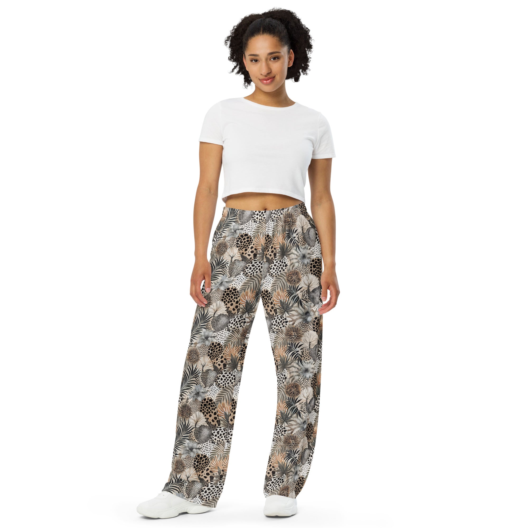 unisex wide-leg pants- Artsy Animal Print Design III