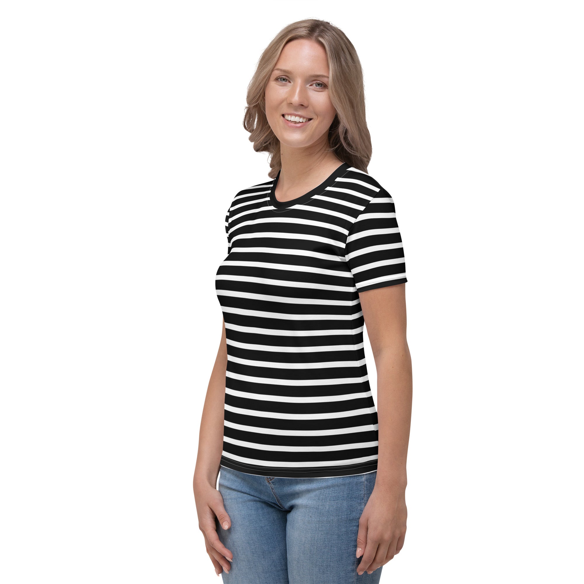 Women's T-shirt- White and Black Striped