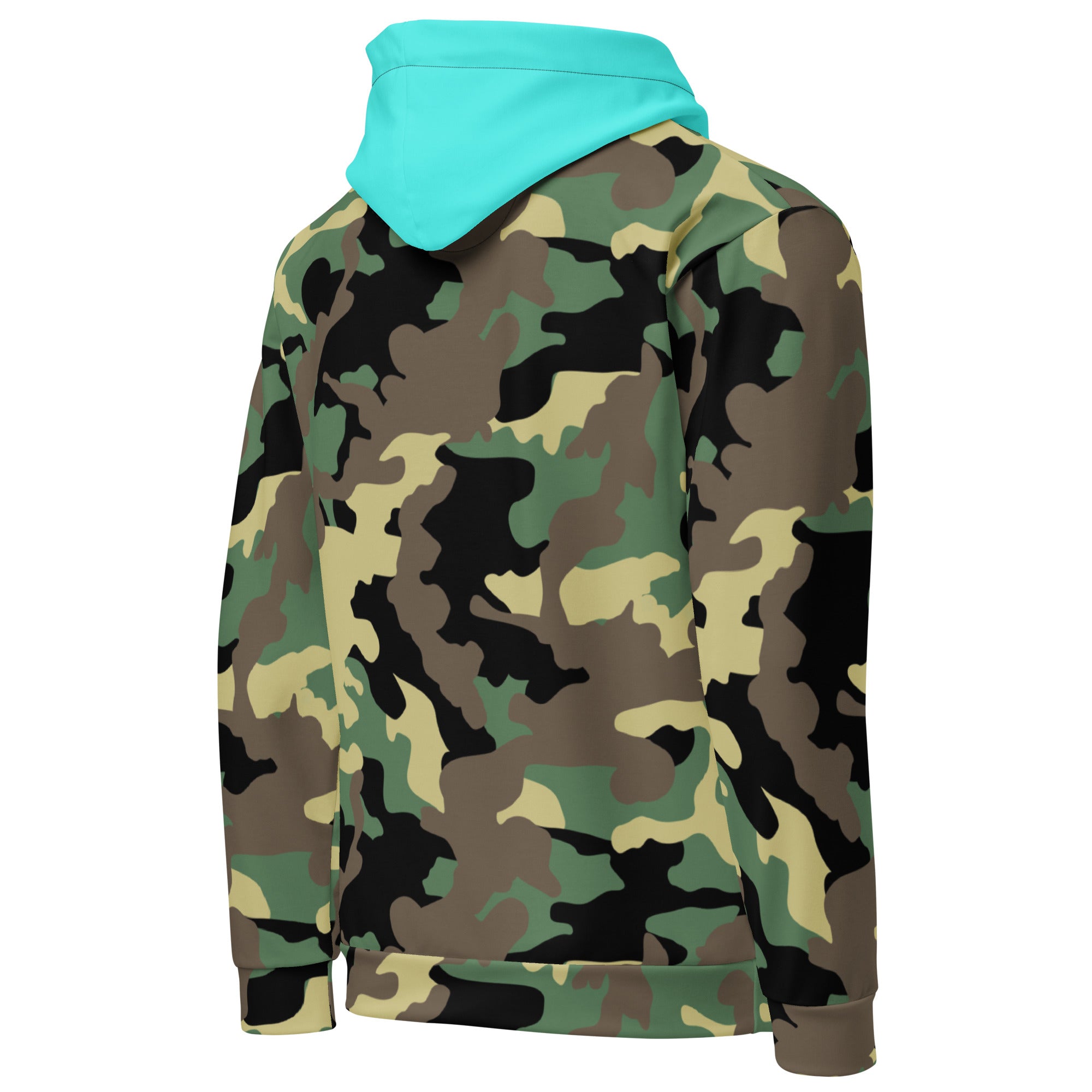 Unisex Hoodie-Jungle Camo with Highvisibility Cyan Hood
