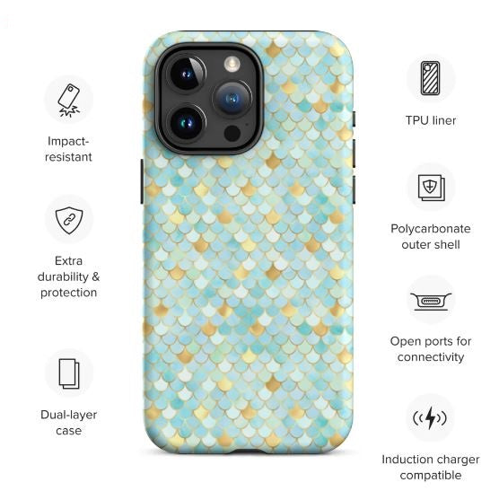 Tough Case for iPhone®- Mermaid Skin Cyan