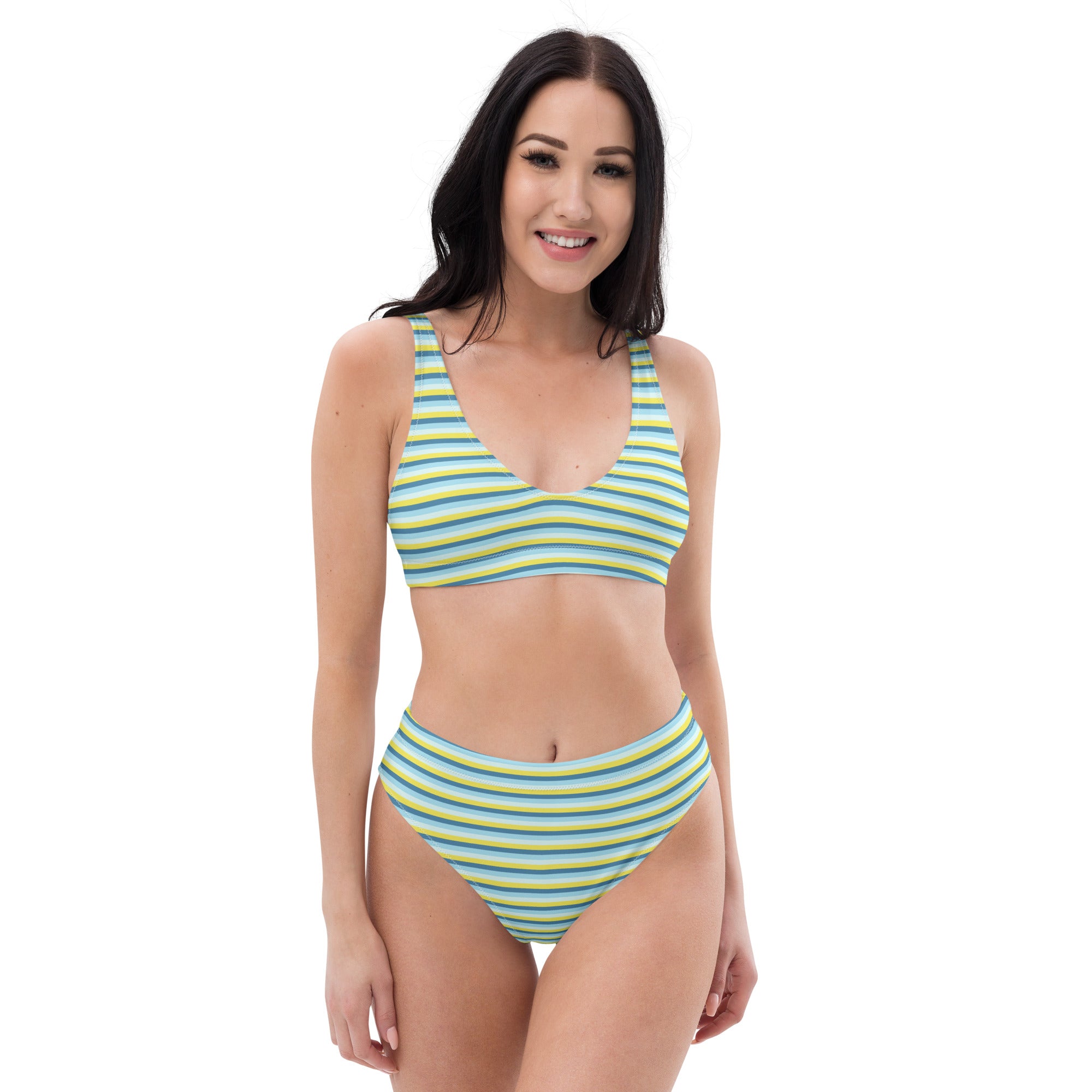 Recycled High-Waisted Colorful Striped Bikini I