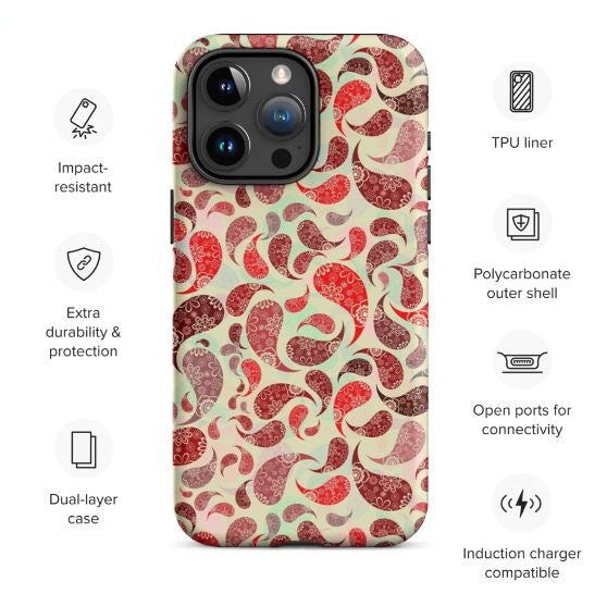 Tough Case for iPhone®- Paisley Red