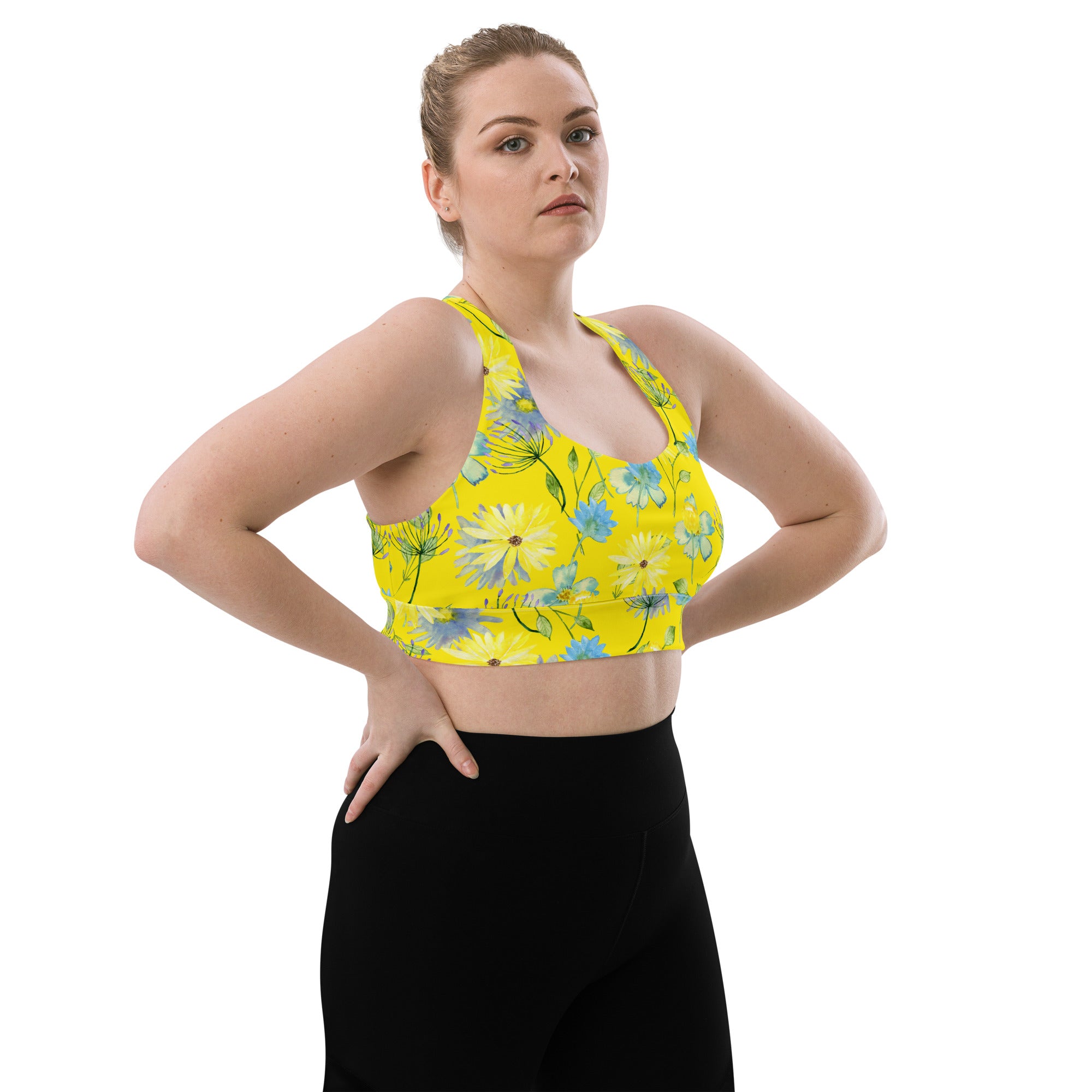 Longline sports bra- Summer Flowers Yellow