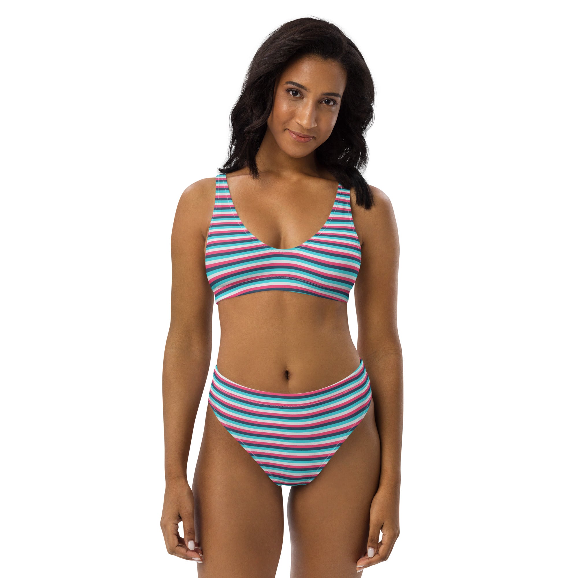 Recycled High-Waisted Colorful Striped Bikini IV