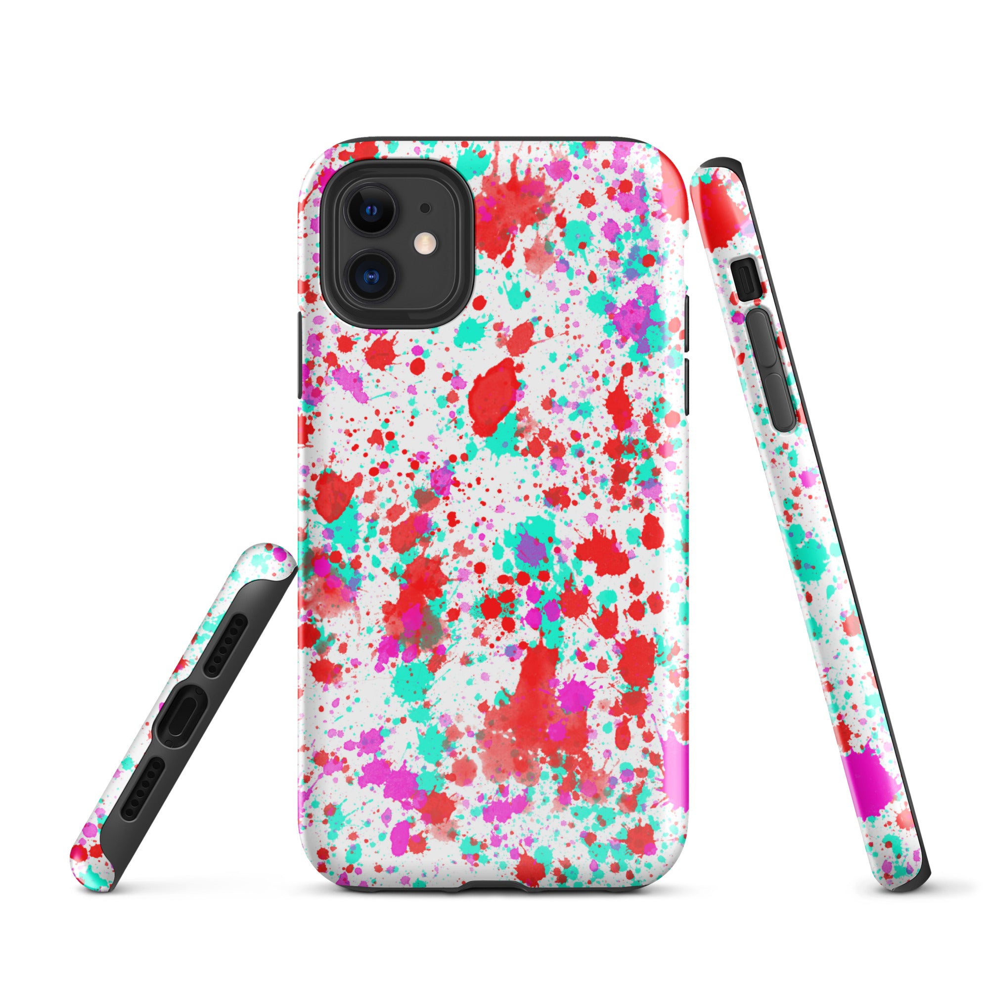Tough Case for iPhone®- Paint Splatter Red with Cyan