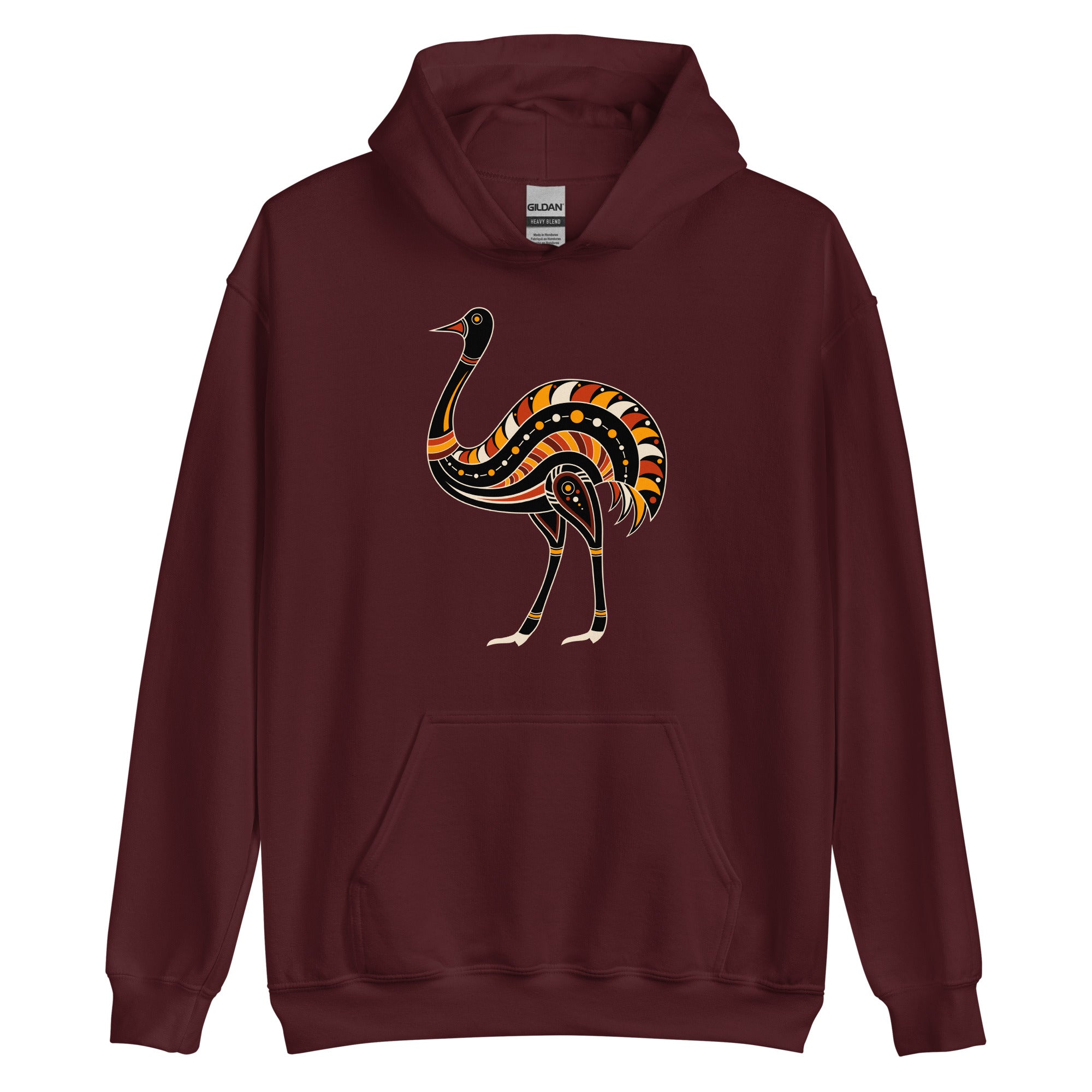 Unisex Hoodie- Australian Tribal Figure Ostrich