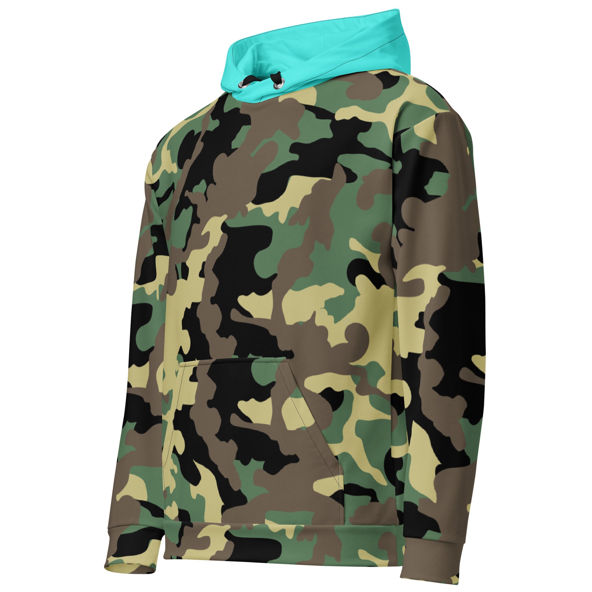 Unisex Hoodie-Jungle Camo with Highvisibility Cyan Hood