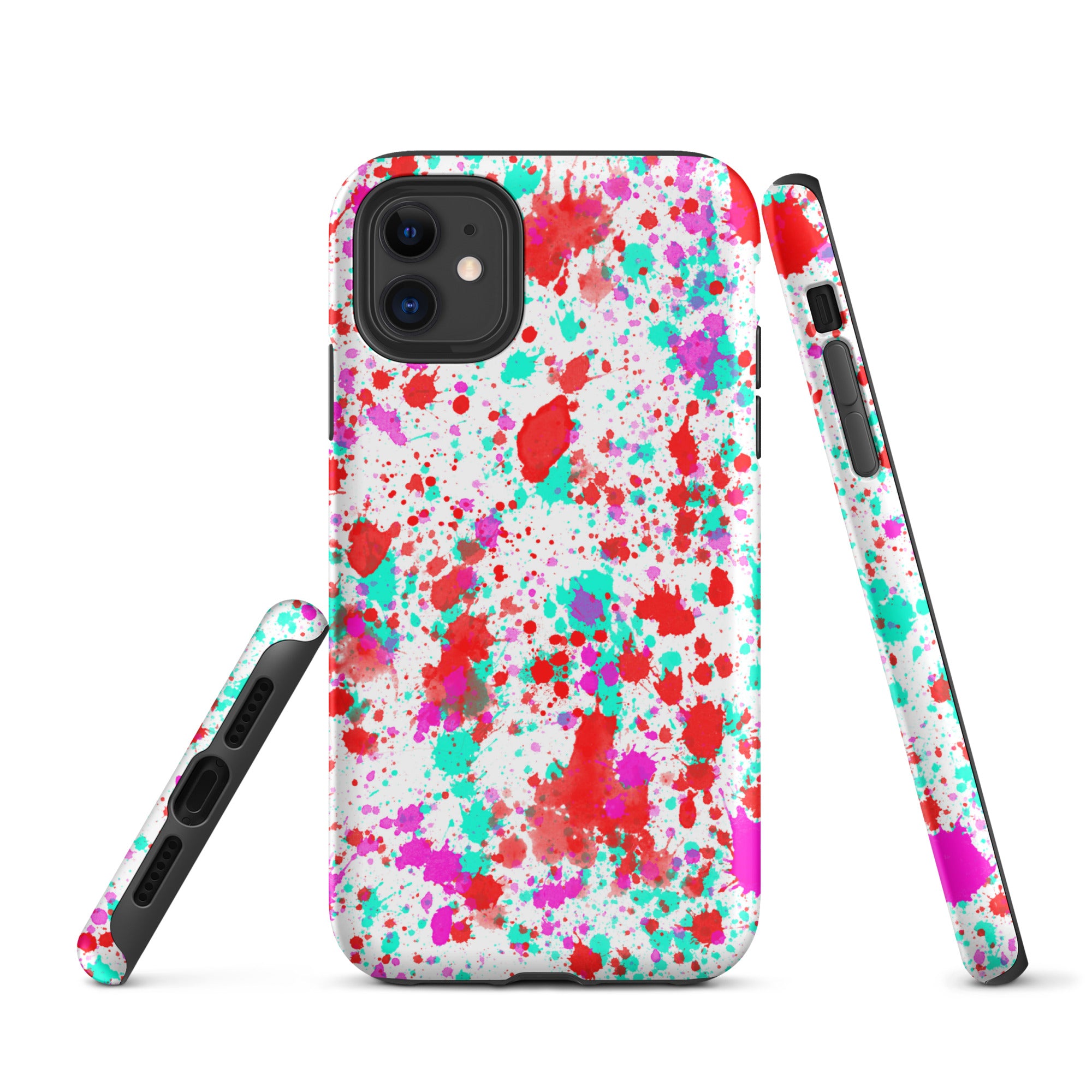Tough Case for iPhone®- Paint Splatter Red with Cyan