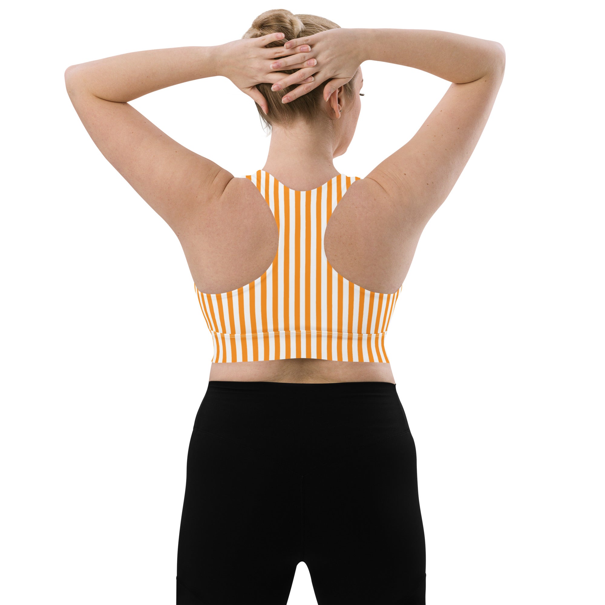 Longline sports bra- White and Orange Stripes