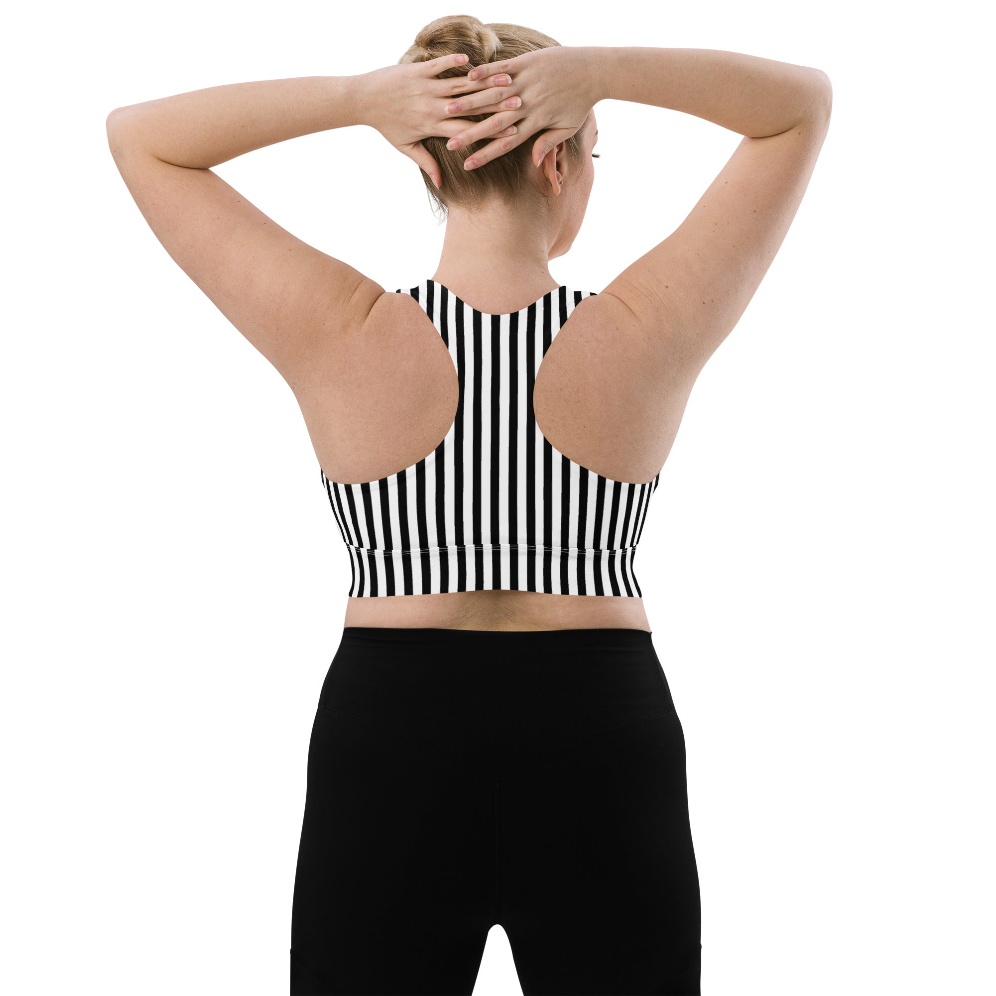 Longline sports bra- Black and White Stripes