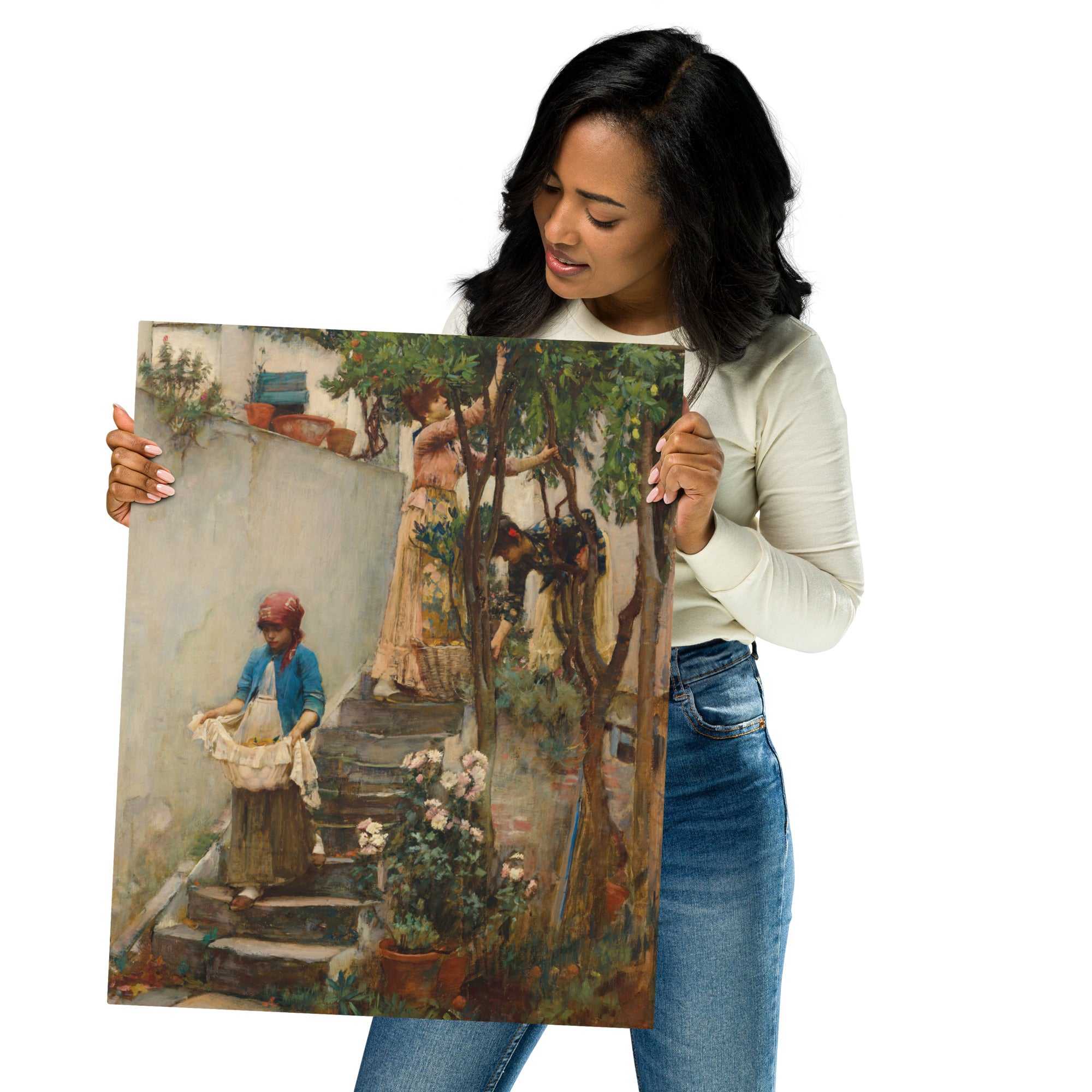 Metal prints-John William Waterhouse-English 1849-1917-An Orange Garden