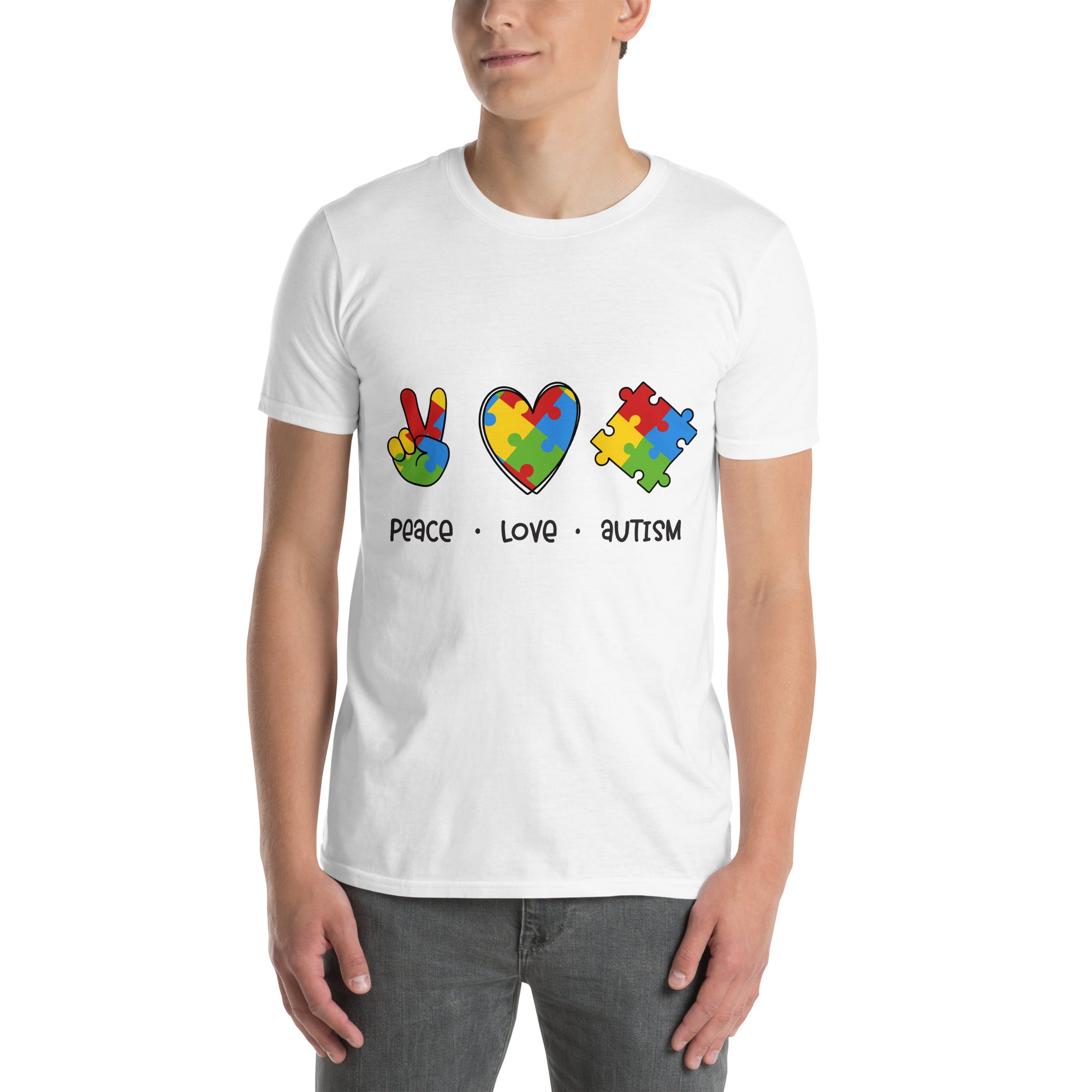 Short-Sleeve Unisex T-Shirt- Peace Love Autism