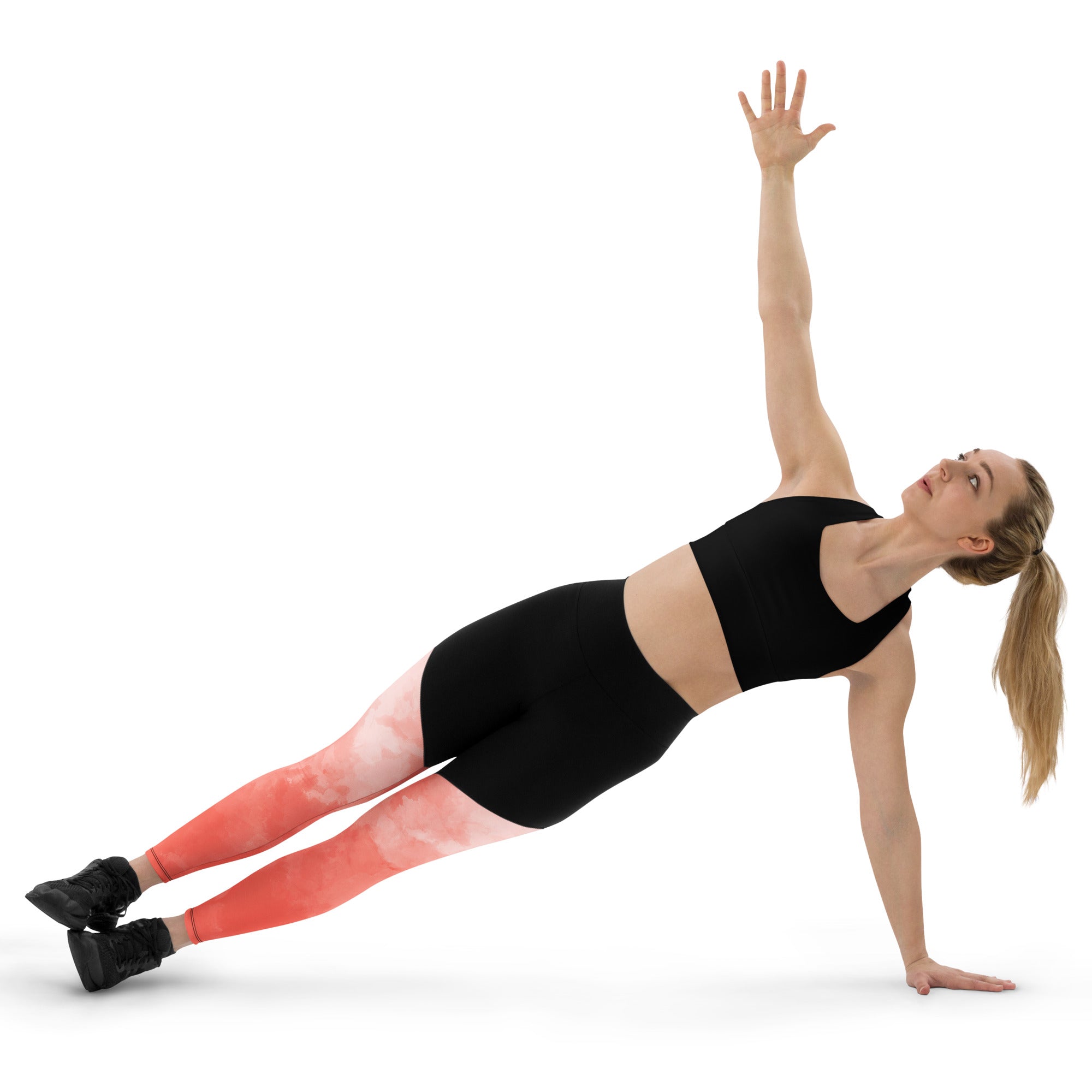 Sports Leggings- Coral Watercolor