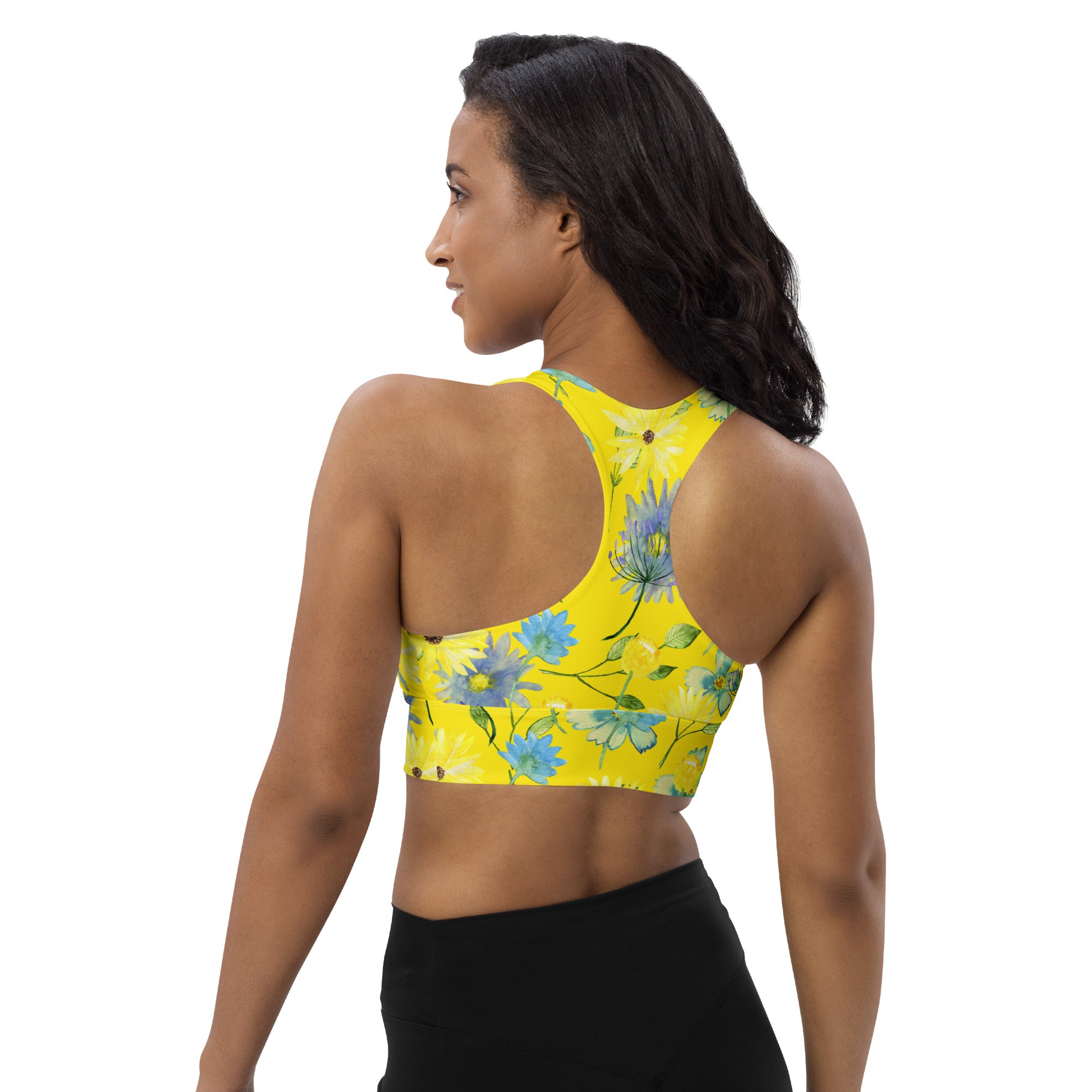 Longline sports bra- Summer Flowers Yellow