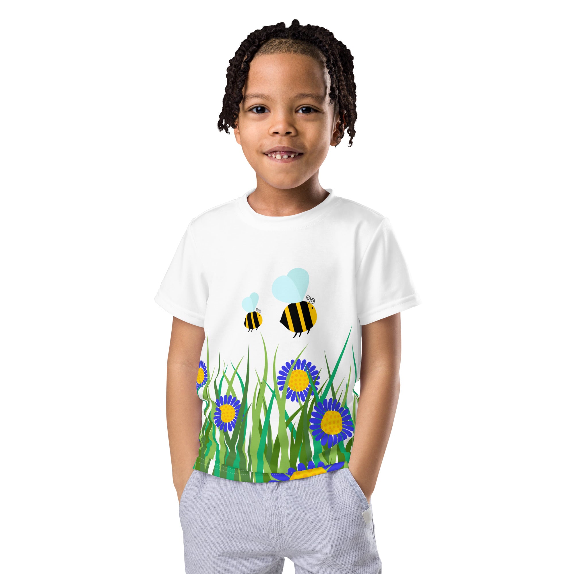 Kids crew neck t-shirt-Beetiful Flower Garden II White