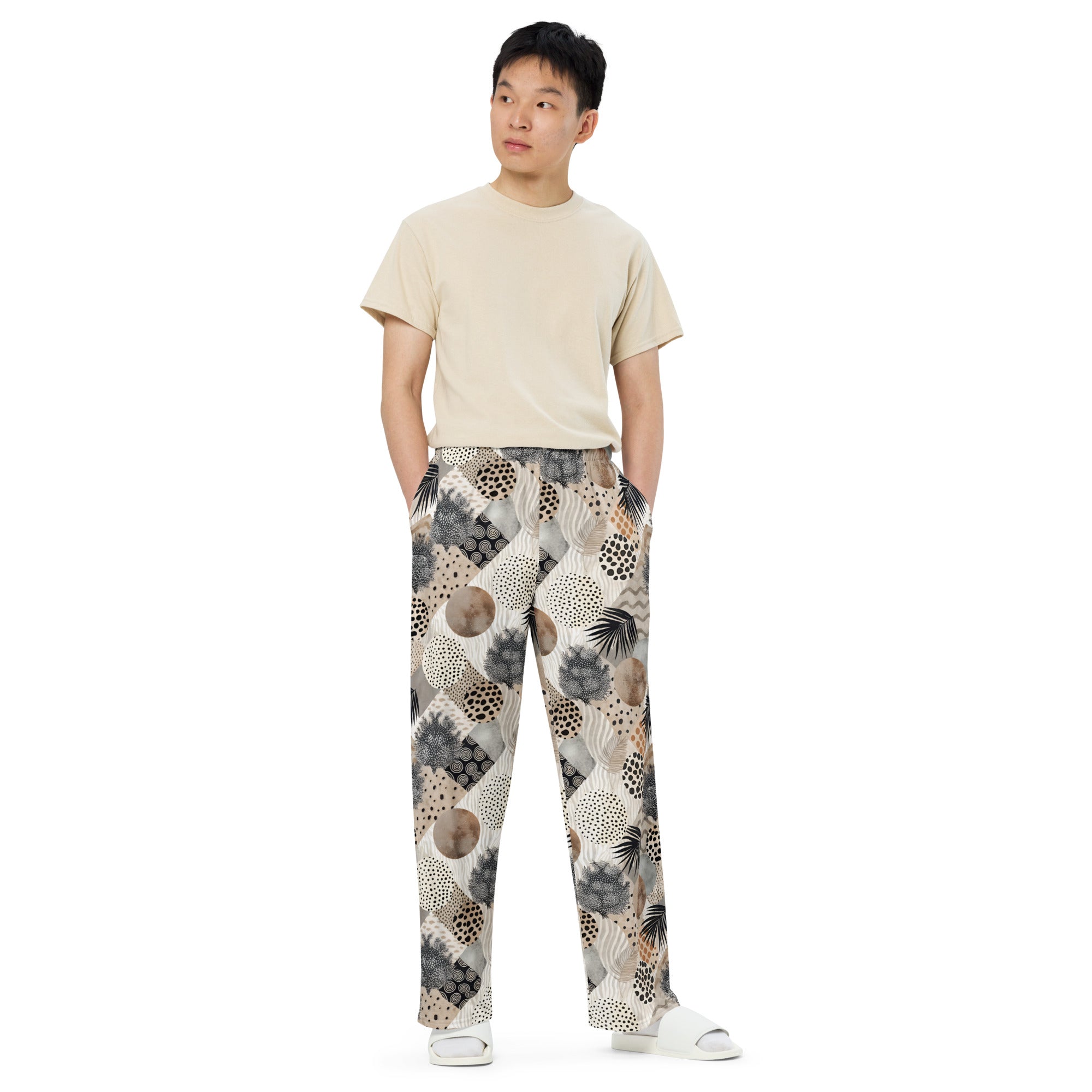 unisex wide-leg pants- Artsy Animal Print Design IV