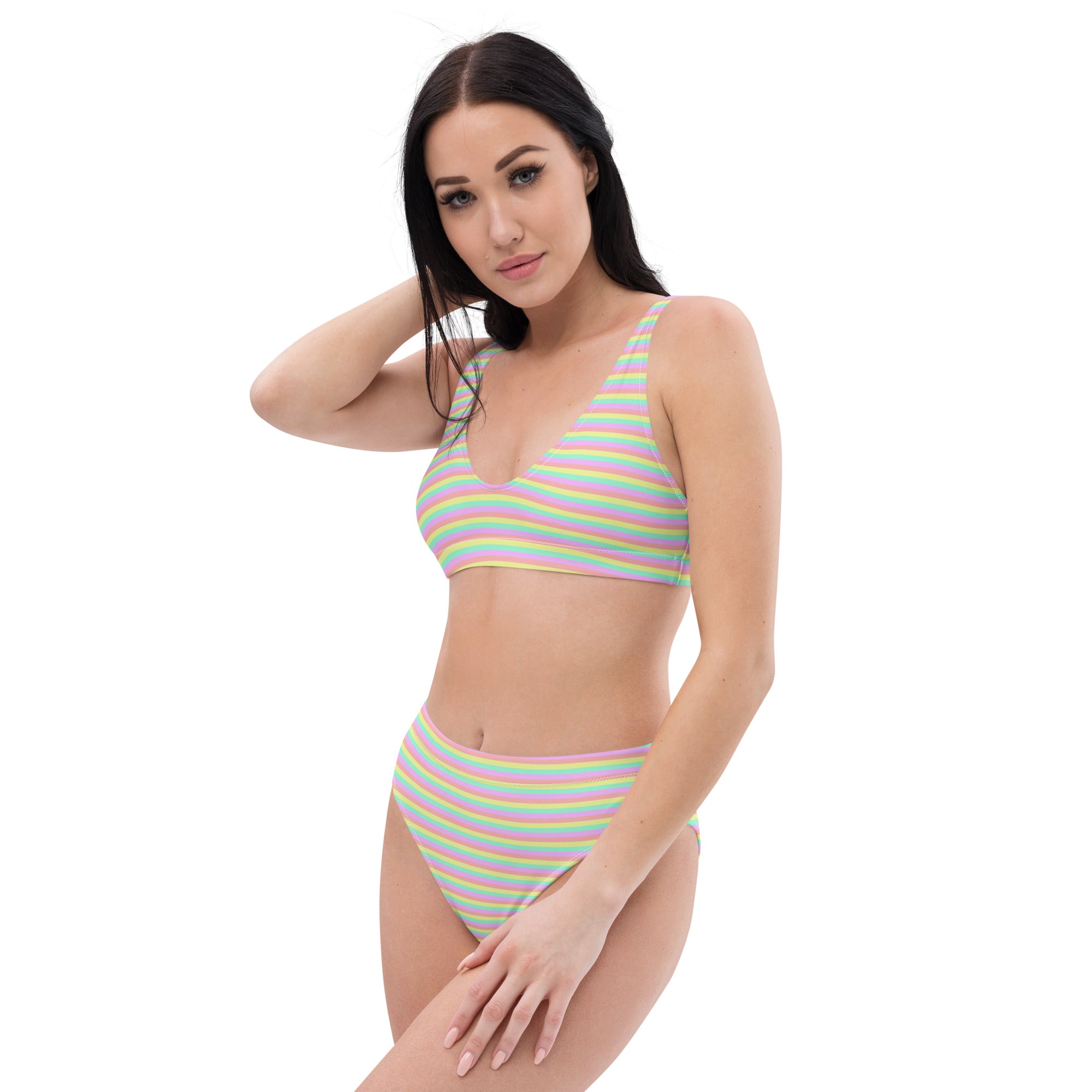 Recycled High-Waisted Colorful Striped Bikini XII