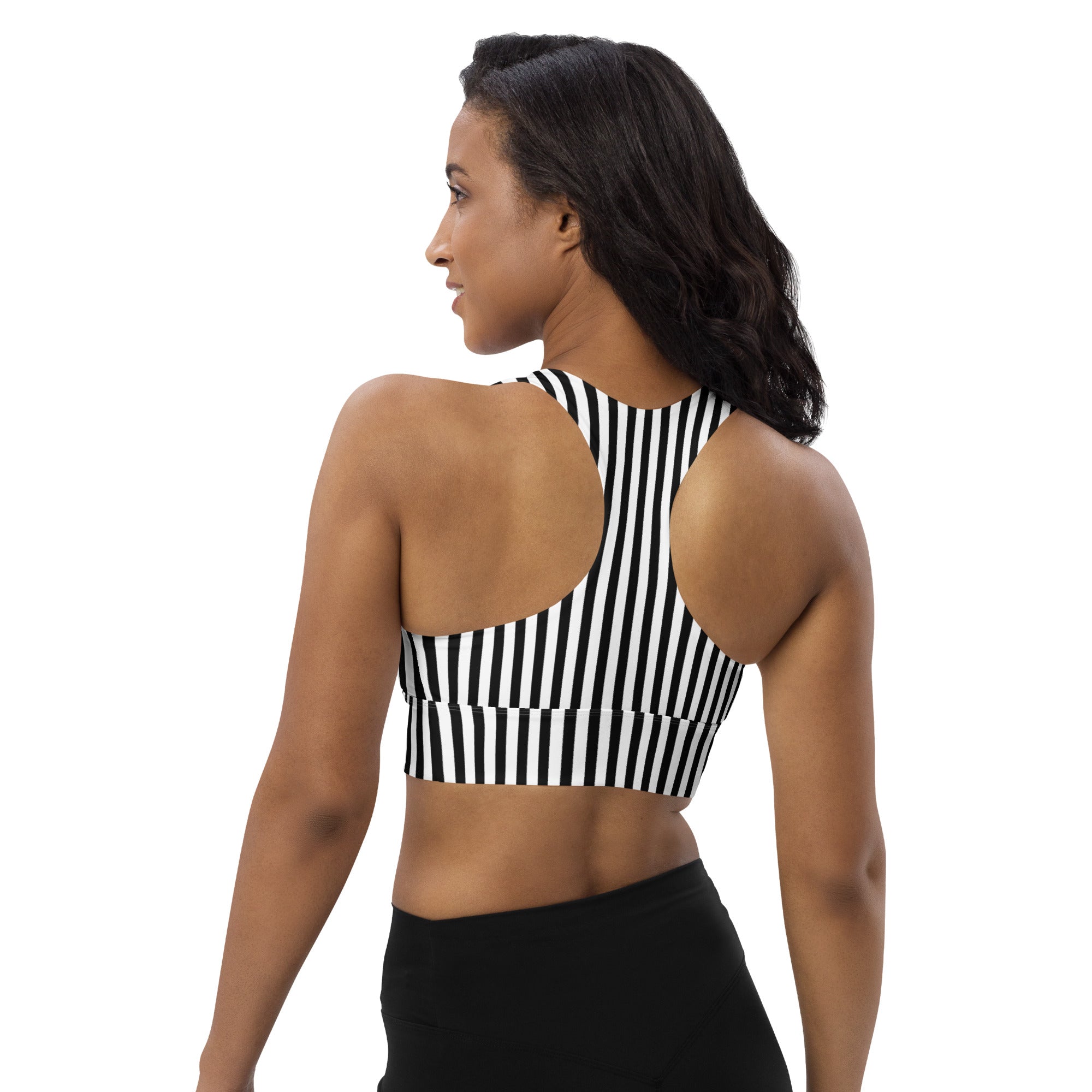 Longline sports bra- Black and White Stripes