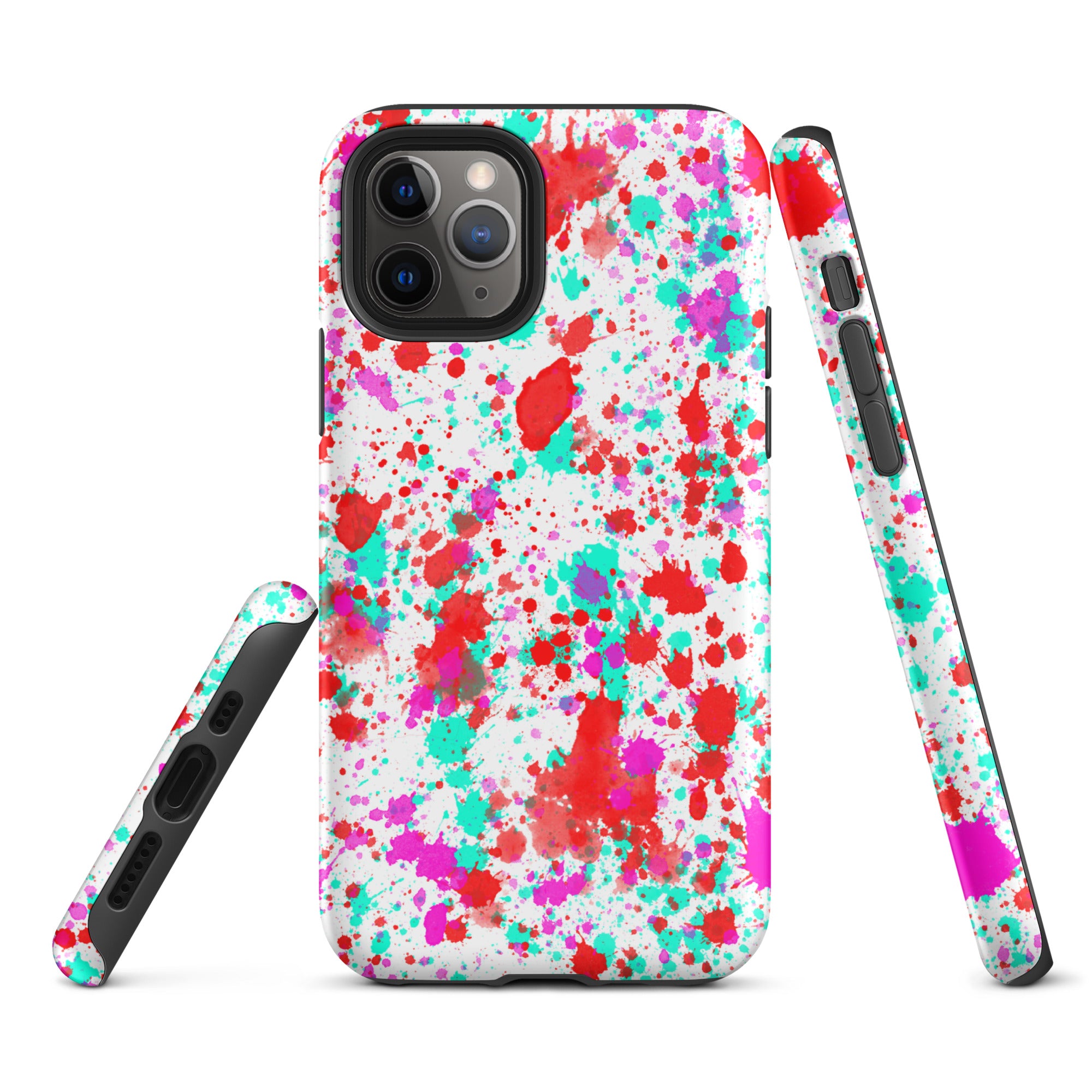 Tough Case for iPhone®- Paint Splatter Red with Cyan