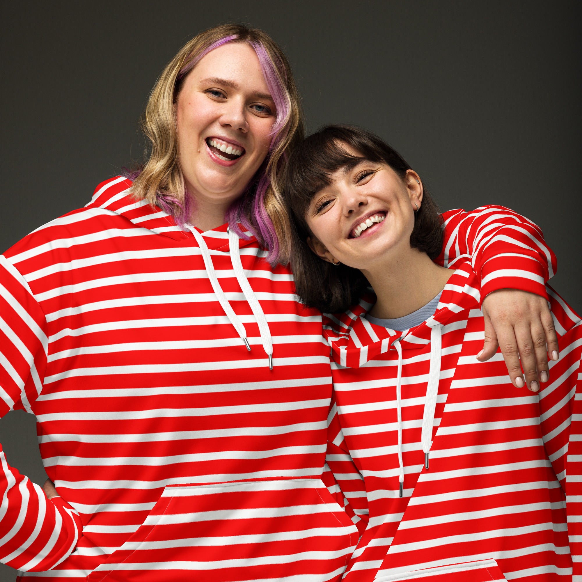 Unisex Hoodie- White and Red Striped