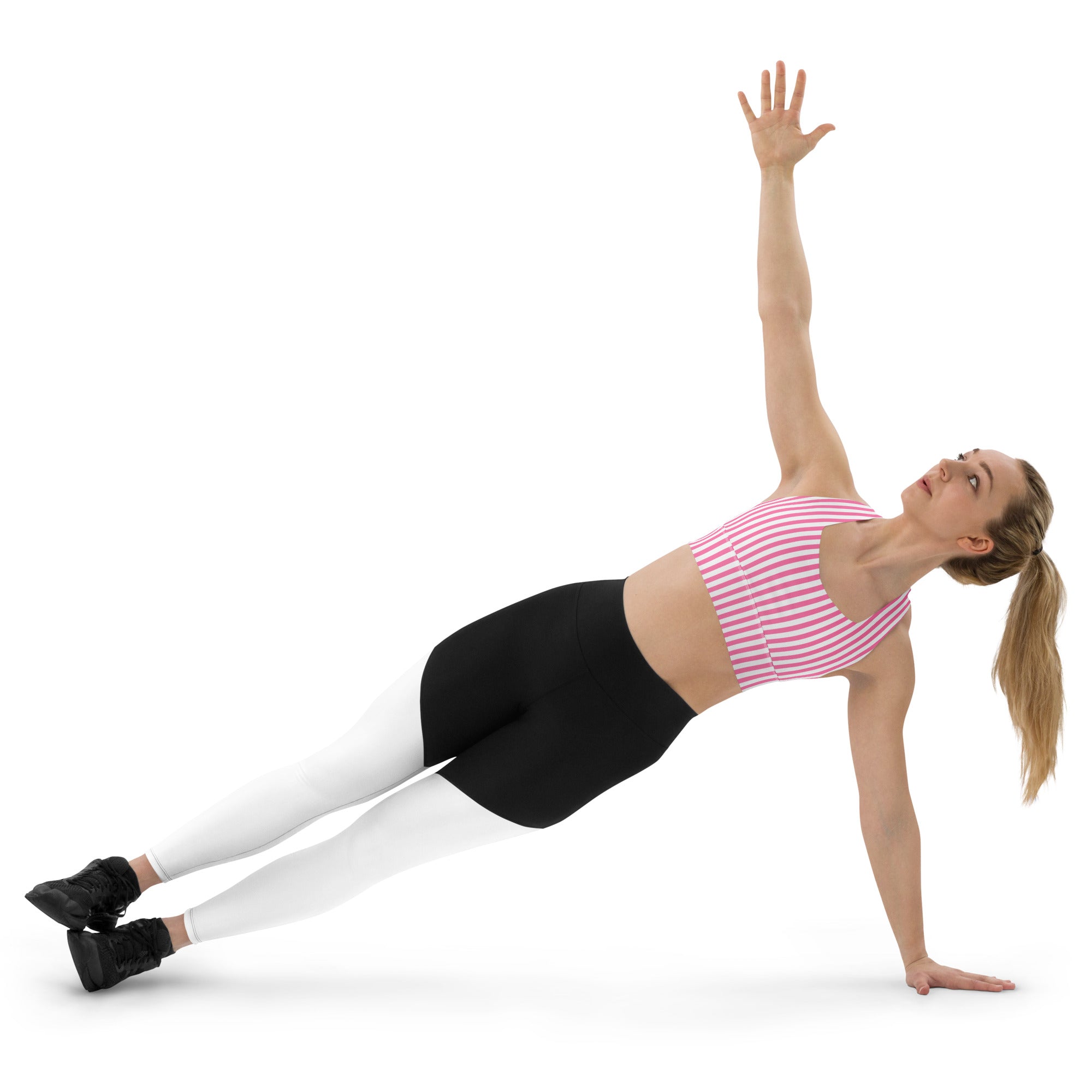 Longline sports bra- White and Pink Stripes