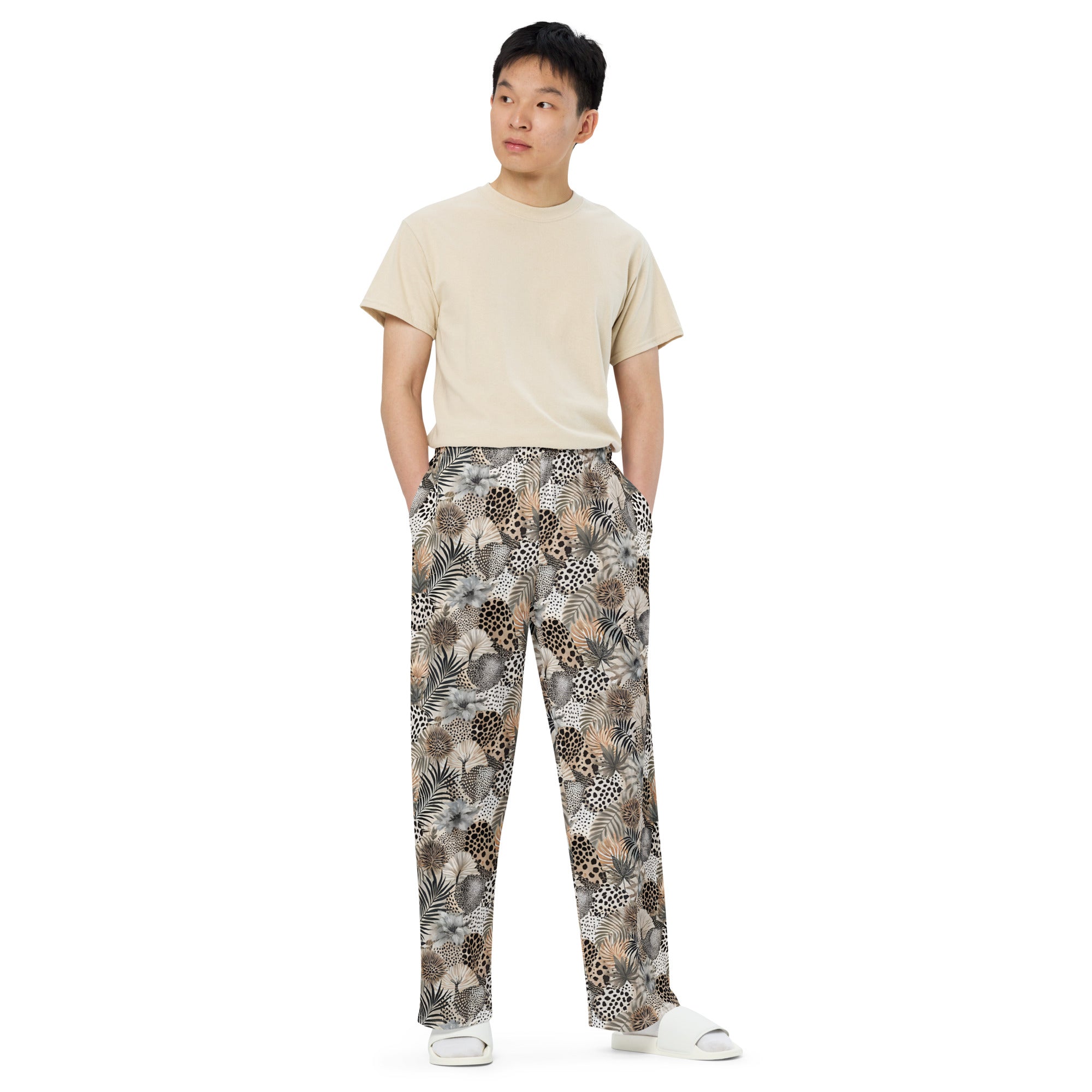 unisex wide-leg pants- Artsy Animal Print Design III