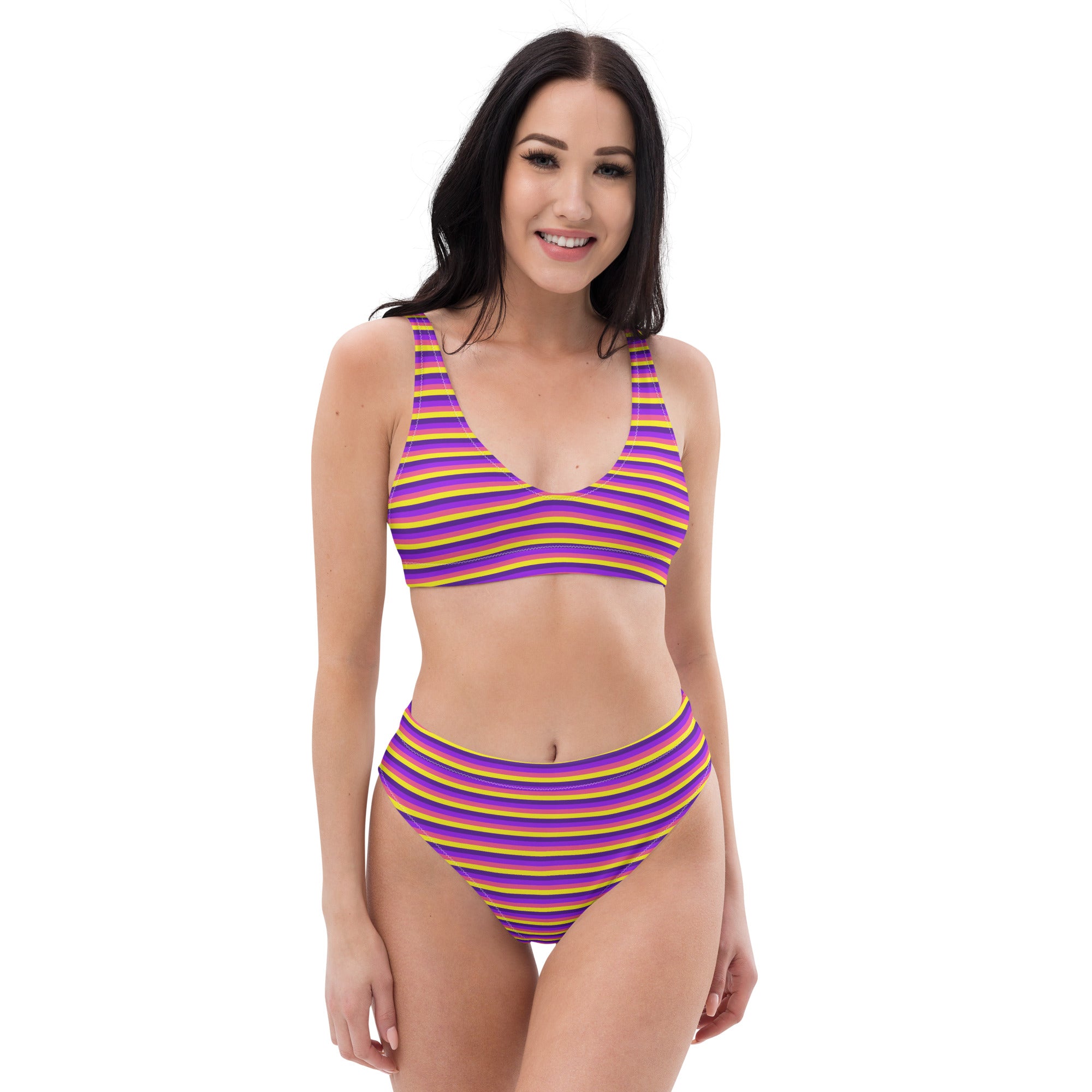Recycled High-Waisted Colorful Striped Bikini VI