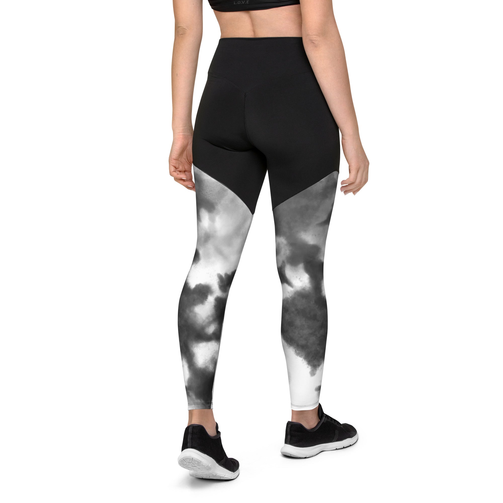 Sports Leggings- Black Watercolor