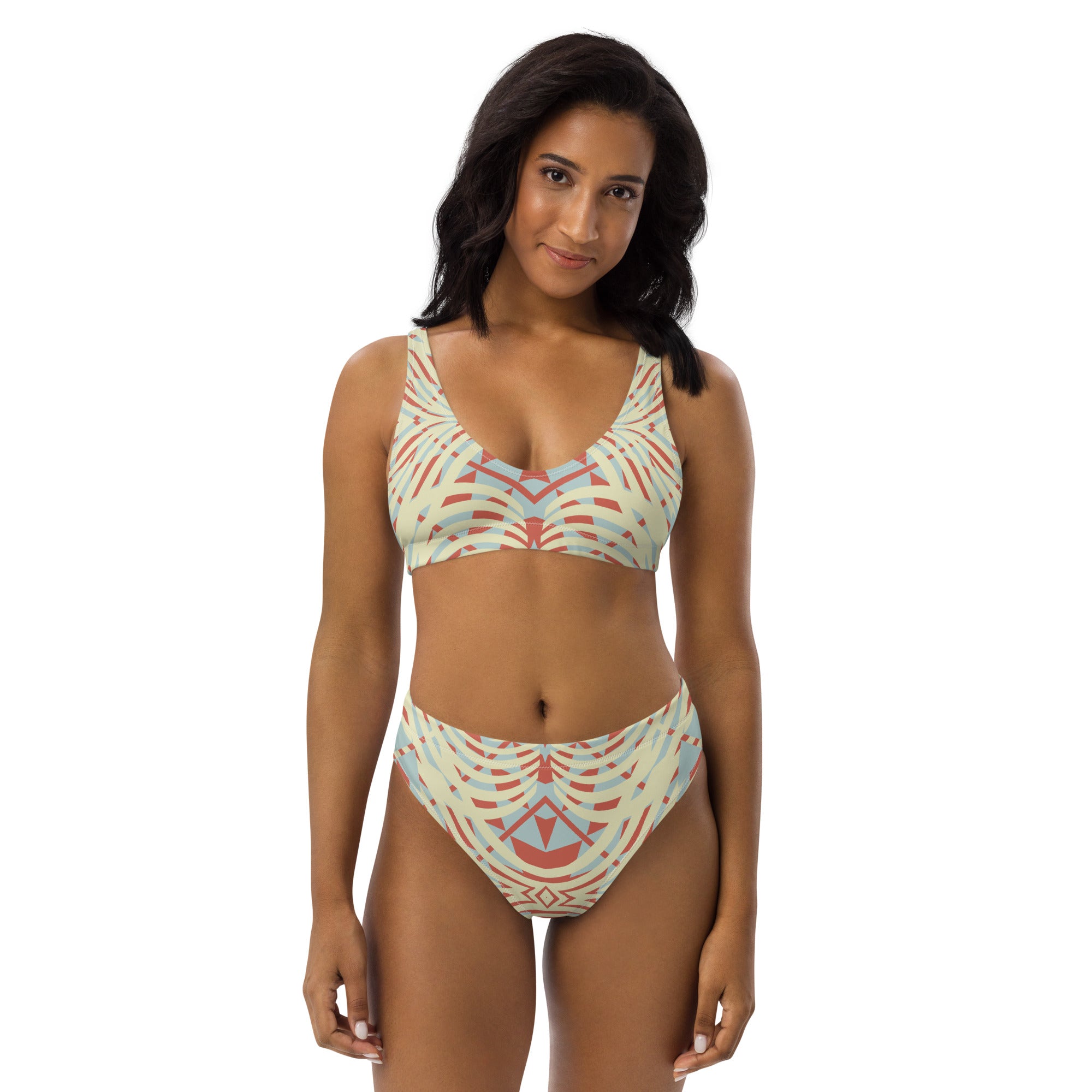 Recycled high-waisted bikini- African Motif Pattern I